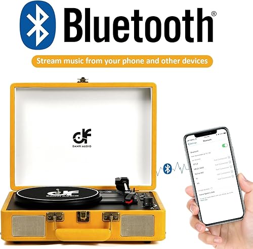 Miniatura 8 de Tocadiscos de maleta Bluetooth vintage con altavoces integrados tocadiscos portátil de 3 velocidades con grabadora de audio de vinilo USB RCA