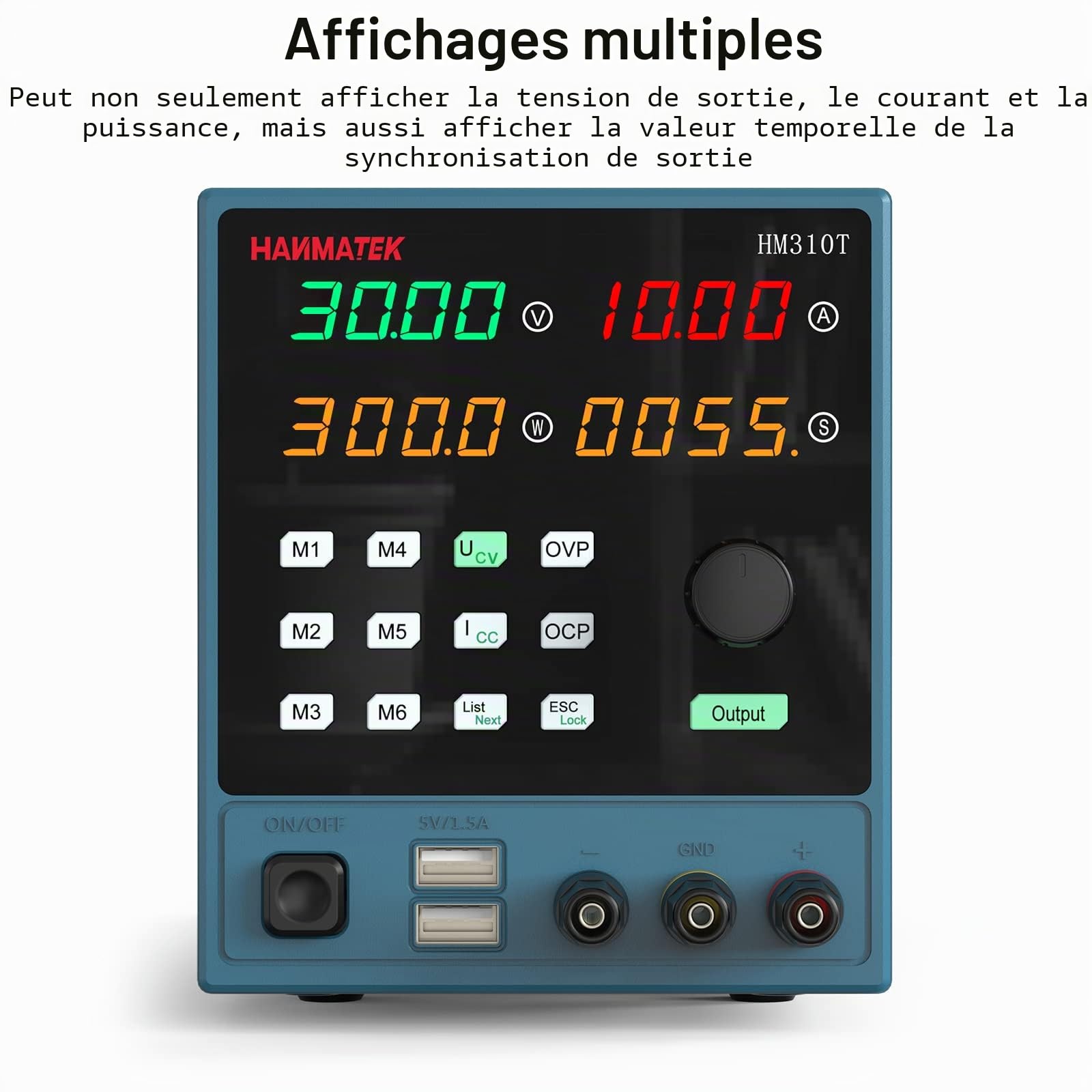Alimentation de Laboratoire, HANMATEK HM310T 0-30V / 0-10A Contrôlable Alimentation en Courant Continu Réglable avec Affichage LED à 4 Chiffres