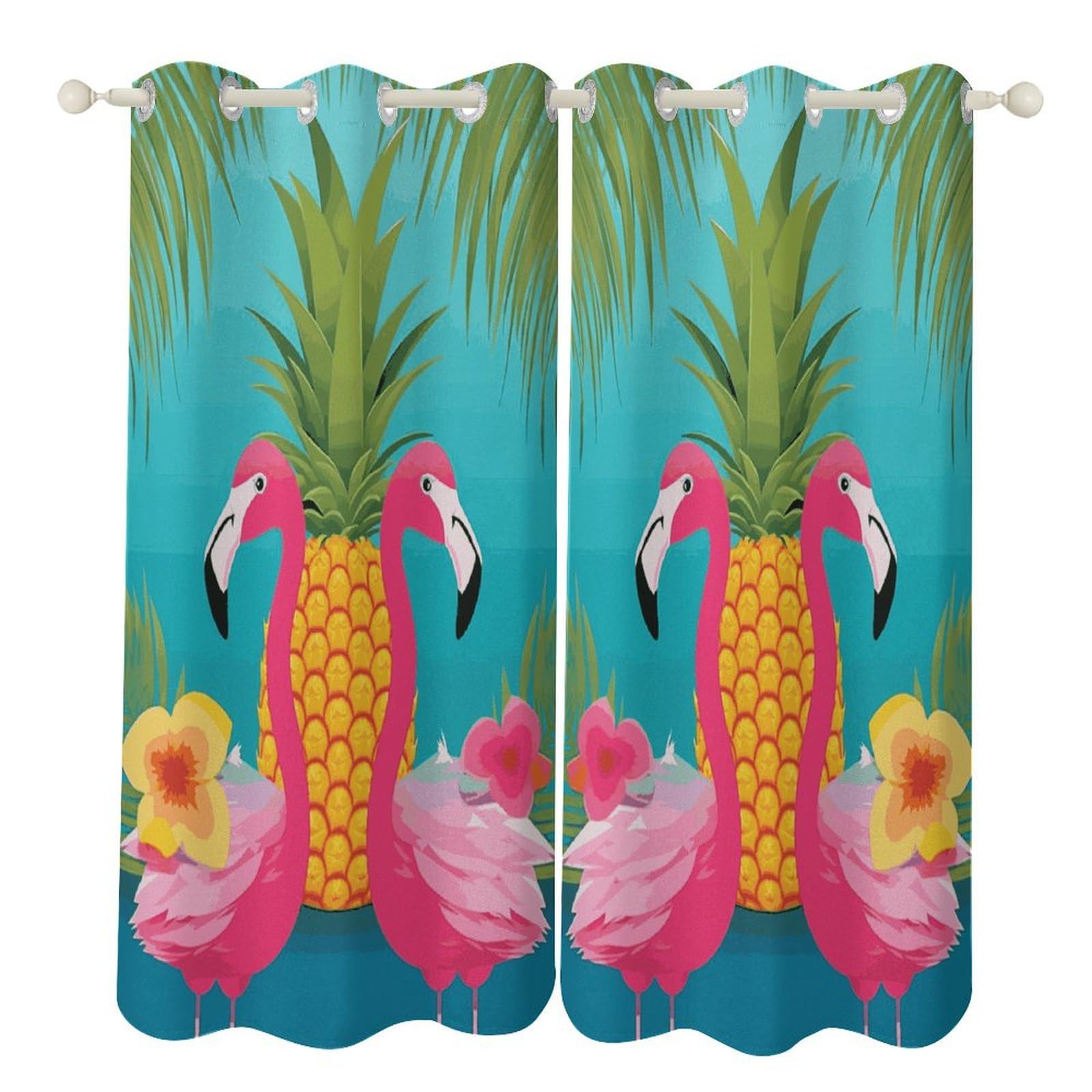Rideaux occultants à oeillets imprimé flamant rose