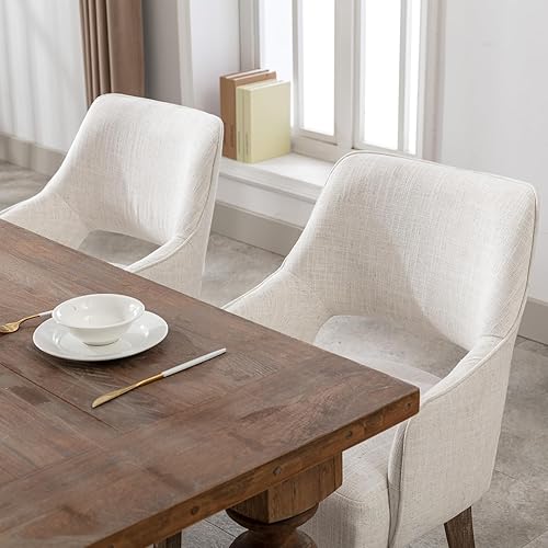 Miniatura 6 de Juego de 2 sillas de comedor tapizadas de lino con respaldo hueco, asiento acolchado, patas de madera para comedor, restaurante, decoración del