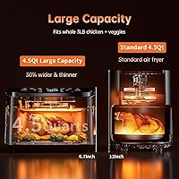 Vista 4 de Freidora de aire 8 en 1, freidora de aire de 4.5 cuartos, ahorro de espacio y compacta con motor de CC, cocción rápida y crujiente, velocidad