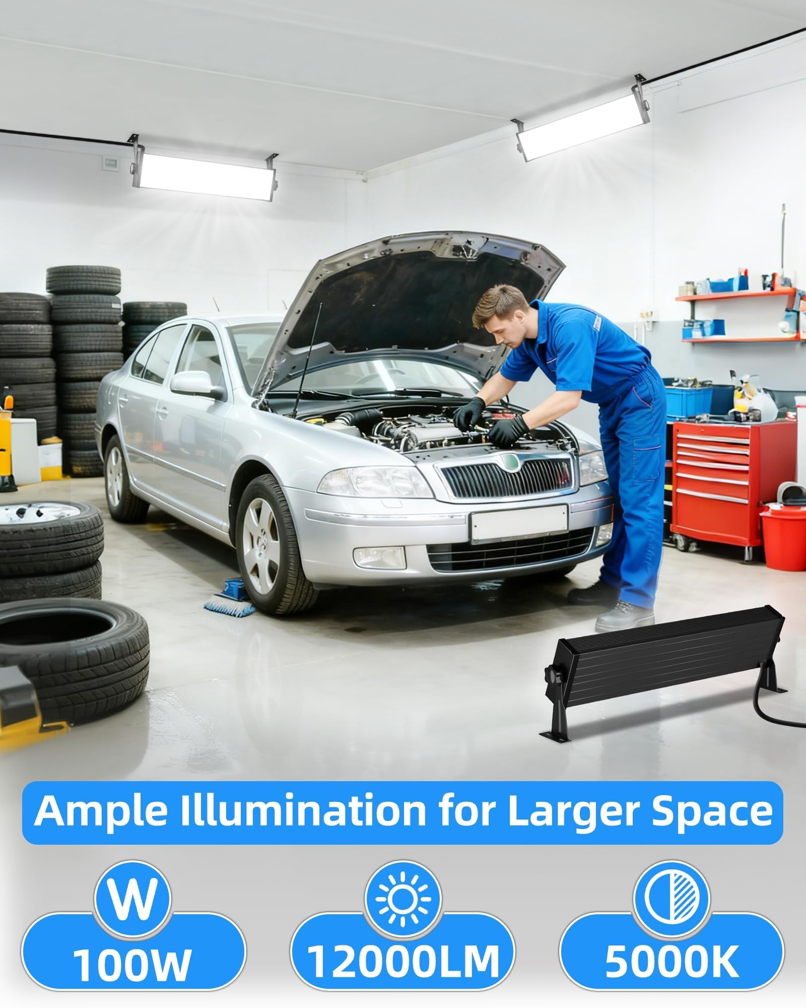 100W 2 Pack LED Shop Light 12000LM 5000K Daylight White Plug in Garage Lights with 6FT Power Cord — view 2