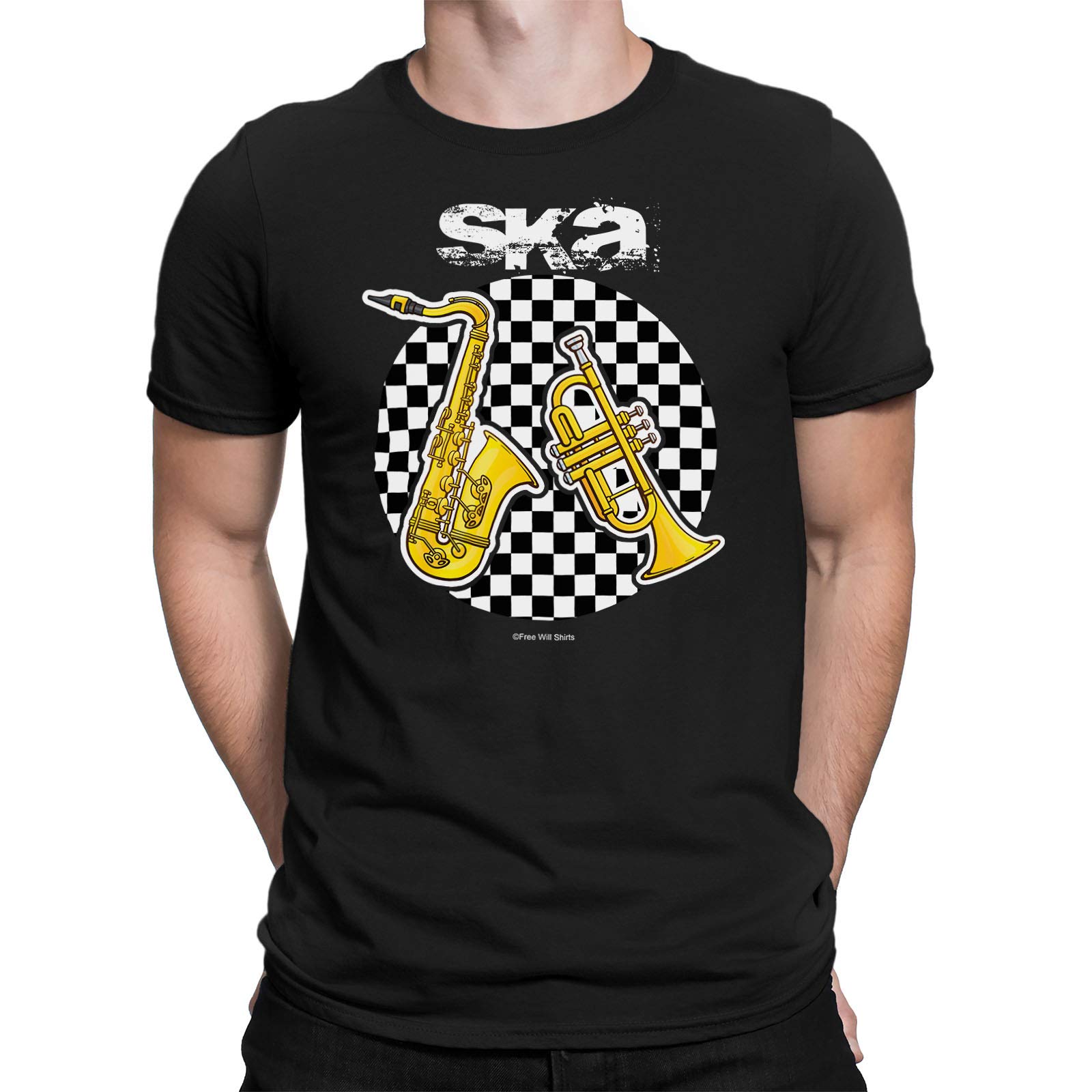 Free Will Shirts Men's Black Ska Brass - Ska Music Organic Cotton T-Shirt