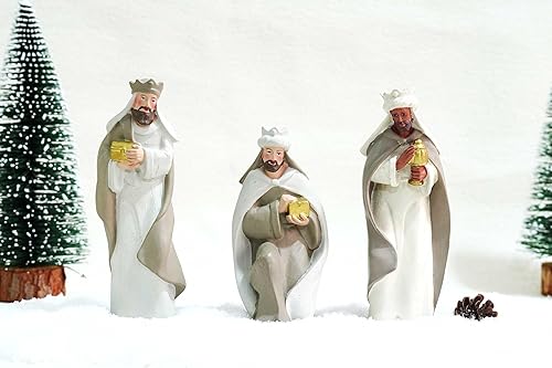 Miniatura 7 de Juego de 10 piezas de belén de Navidad – Figuras de pesebre de resina para interiores, pequeña exhibición de la familia sagrada para mesa y Marrón