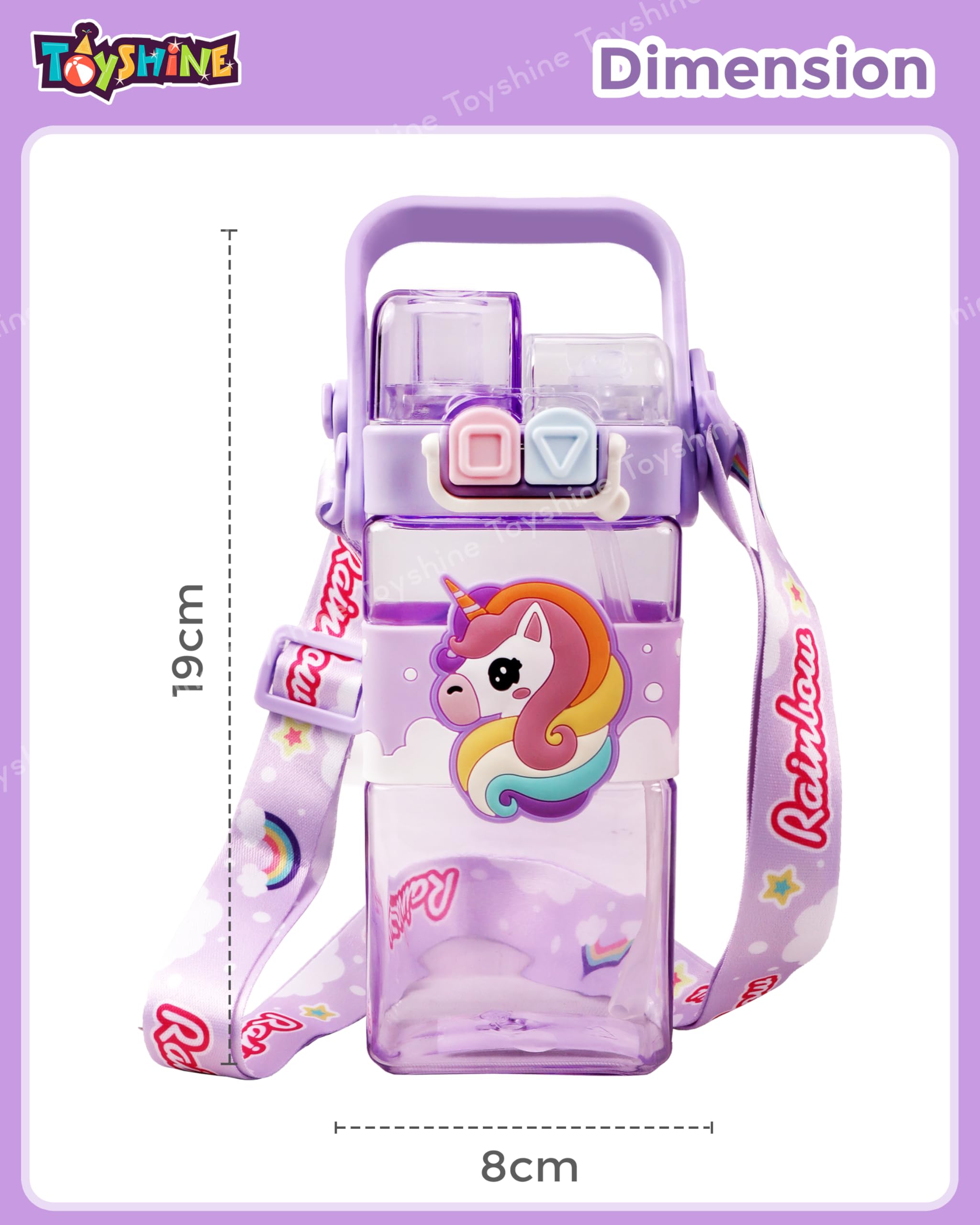 Toyshine 520ML Unicorn Theme BPA Free Water Bottle with Dual Cap | Double Drinking Straw Cup | Leak-Proof | Strap & Carry Handle | Portable Handheld Kids Tumbler Perfect for Travel Picnic Sport School - Image 7 thumbnail