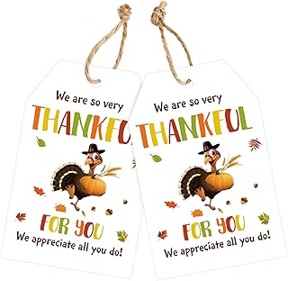 joycraft Thanksgiving Gift Tags with String – 50 Pcs Turkey Fall Paper Hangtags, Appreciate All You Do Tags for Teacher, Party Favors, School Activities|3.3x2.1 in