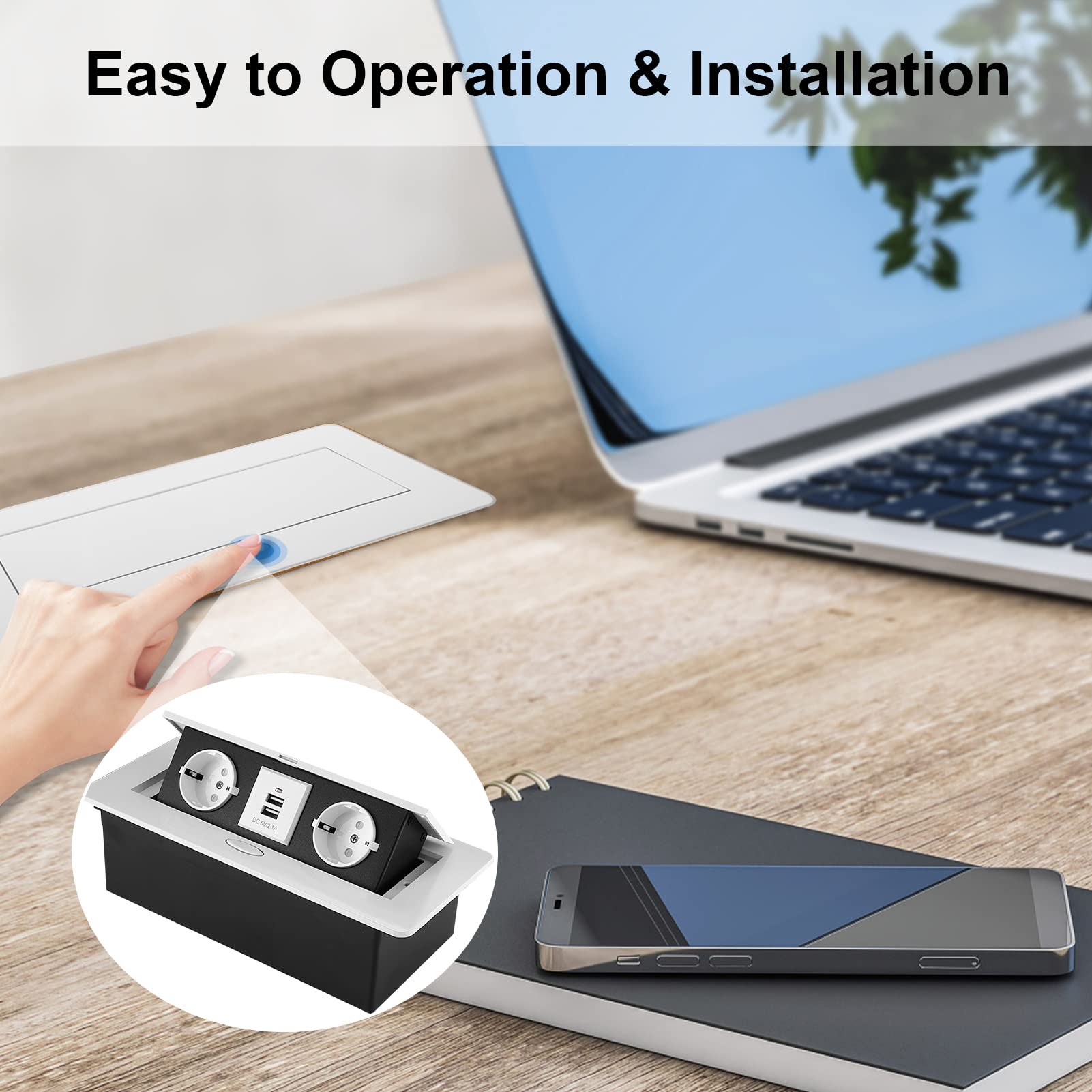 CHENGPI Regleta de Enchufes,Enchufe Multiple Retractible para Escritorio con 2 Enchufes EU,Regletas Enchufes con 2 Puertos USB para Encimera, Cocina, Taller — view 5
