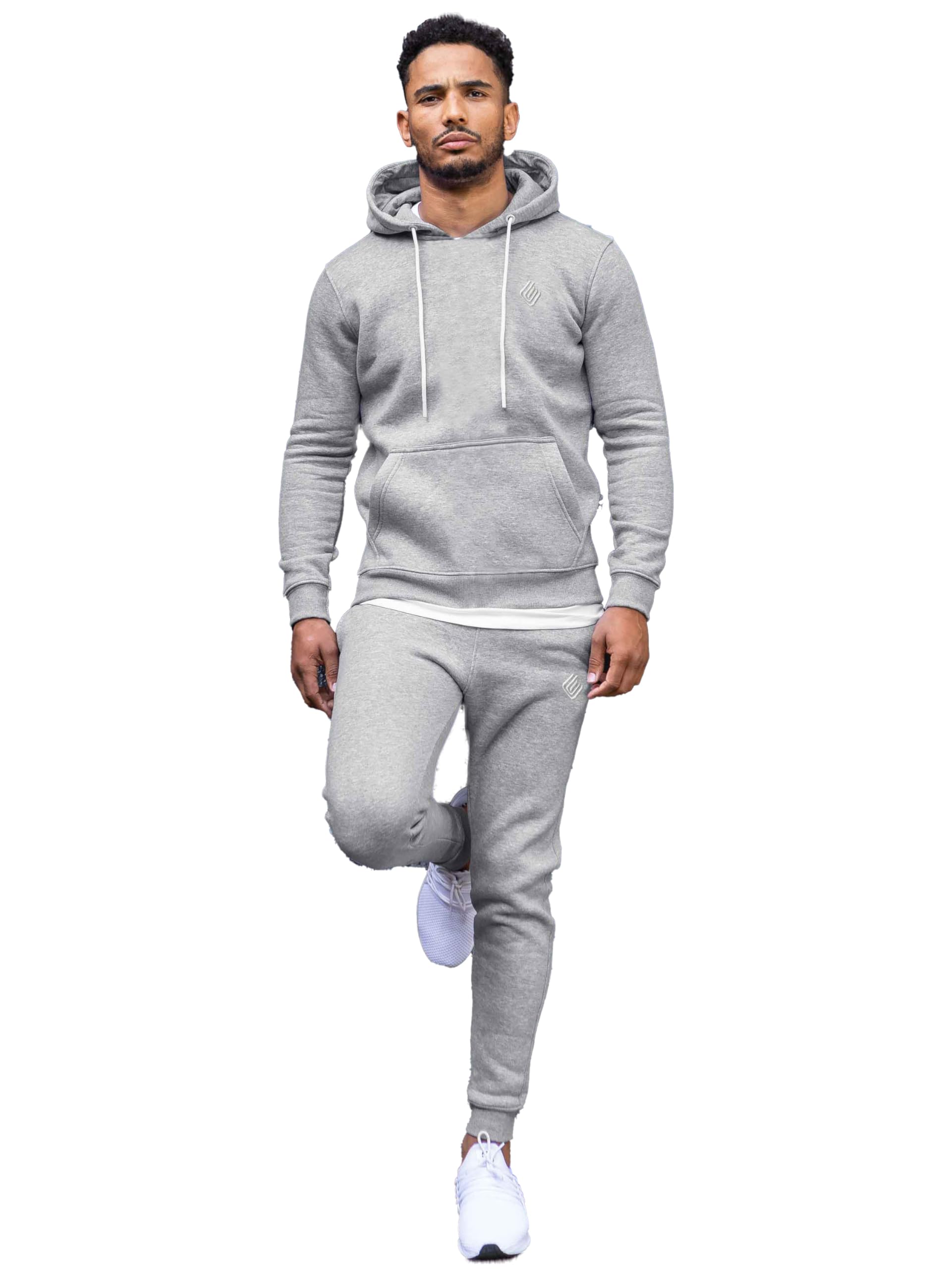 989Zé ENZO Mens Tracksuit Long Sleeve Pullover Overhead Hoodie and Casual Cotton Fleece Joggers Pants Set HD578 + JG579 TRACKSUIT GREY S