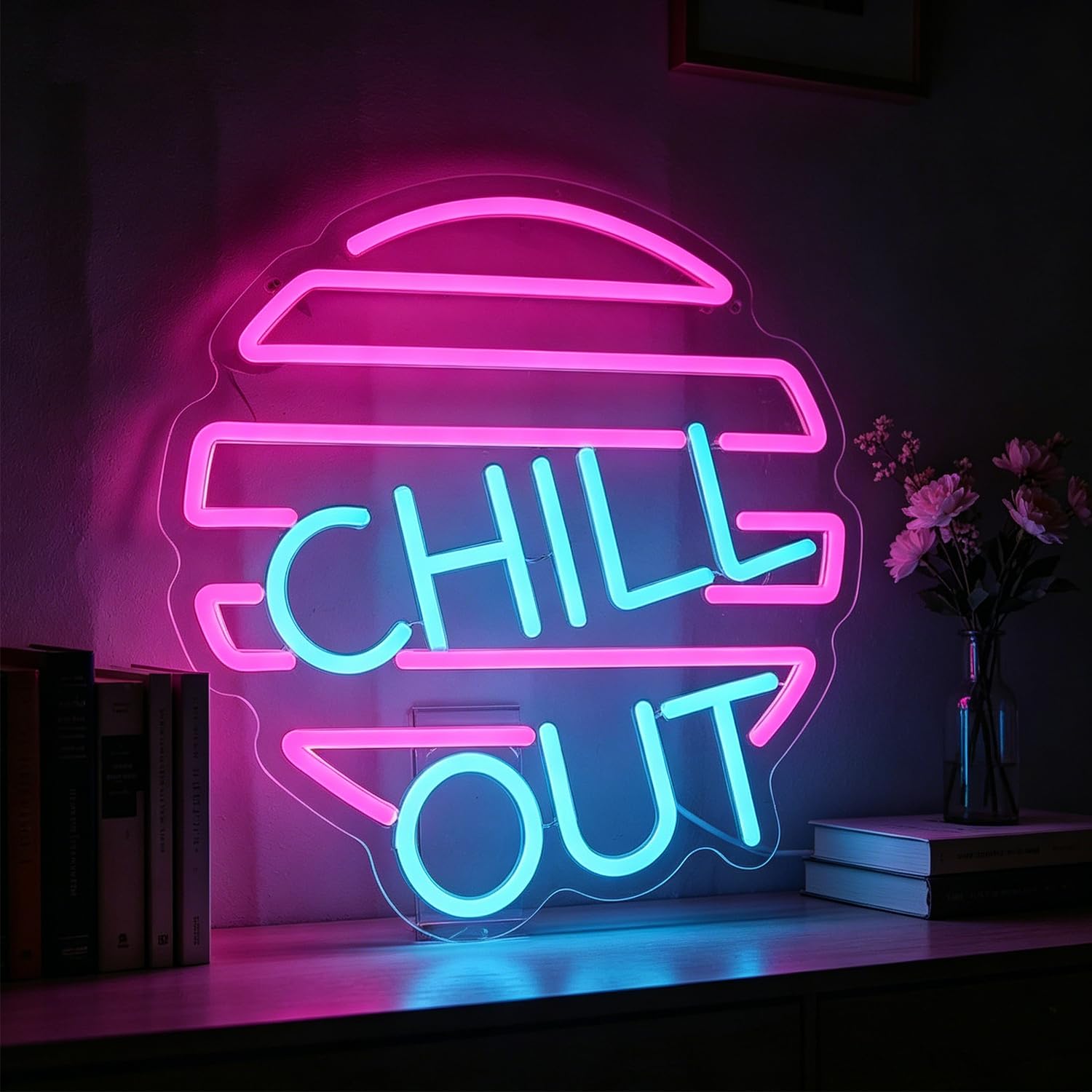 Chill Out Neon Sign LED Neon Signs for Home Bar Game Room Bedroom Man Cave Room Decor Dimmable USB Powered Light Sign Boy Girl Birthday Party Christmas 13.18”X12.59”