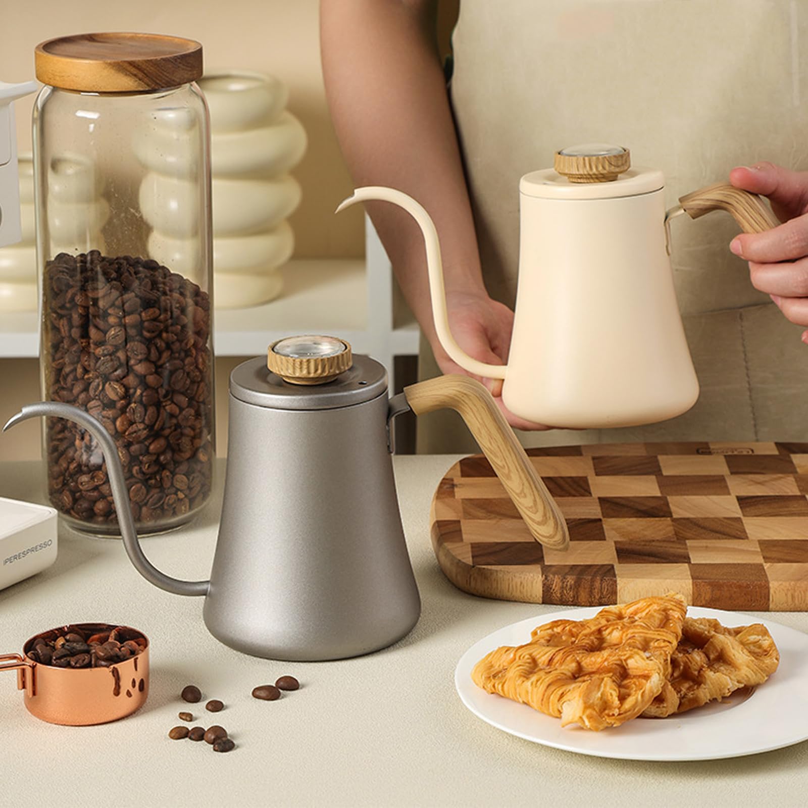 Hervidor de café Expert de Acero Inoxidable de 600ML con dosificación modificable y hervidor de café Inteligente con medición de Temperatura