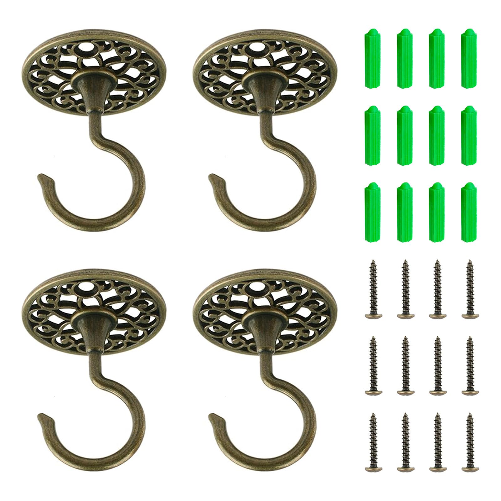 INCREWAY 4Pcs Wall Mount Ceiling Hooks, Heavy Duty Antique Plant Hanger, Decorative Antique Ceiling Hook for Chandelier Pendents and Hanging Baskets (Bronze)