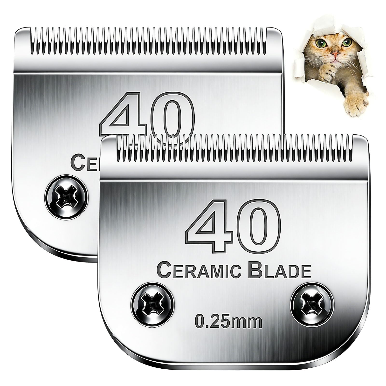 #40 Blade Dog Grooming Clipper Replacement Blades,Compatible with Andis Oster A5, Wahl KM Series Clippers,Detachable Stainless Steel Blade，Size-Cut Length 1/100"(0.25mm)-2 Packs