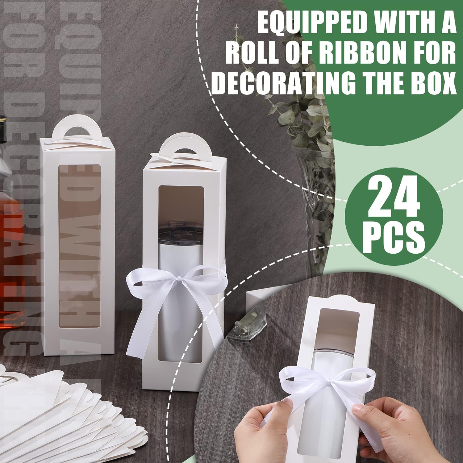 Ctosree 24 Pcs Tumbler Gift Box with Handle for 12oz 16oz 20oz 30oz Clear Wine Glass Gift Box Sublimation Tumblers Heat Press Blanks Bottle for Christmas Wrapping Packaging(White) - Image 5