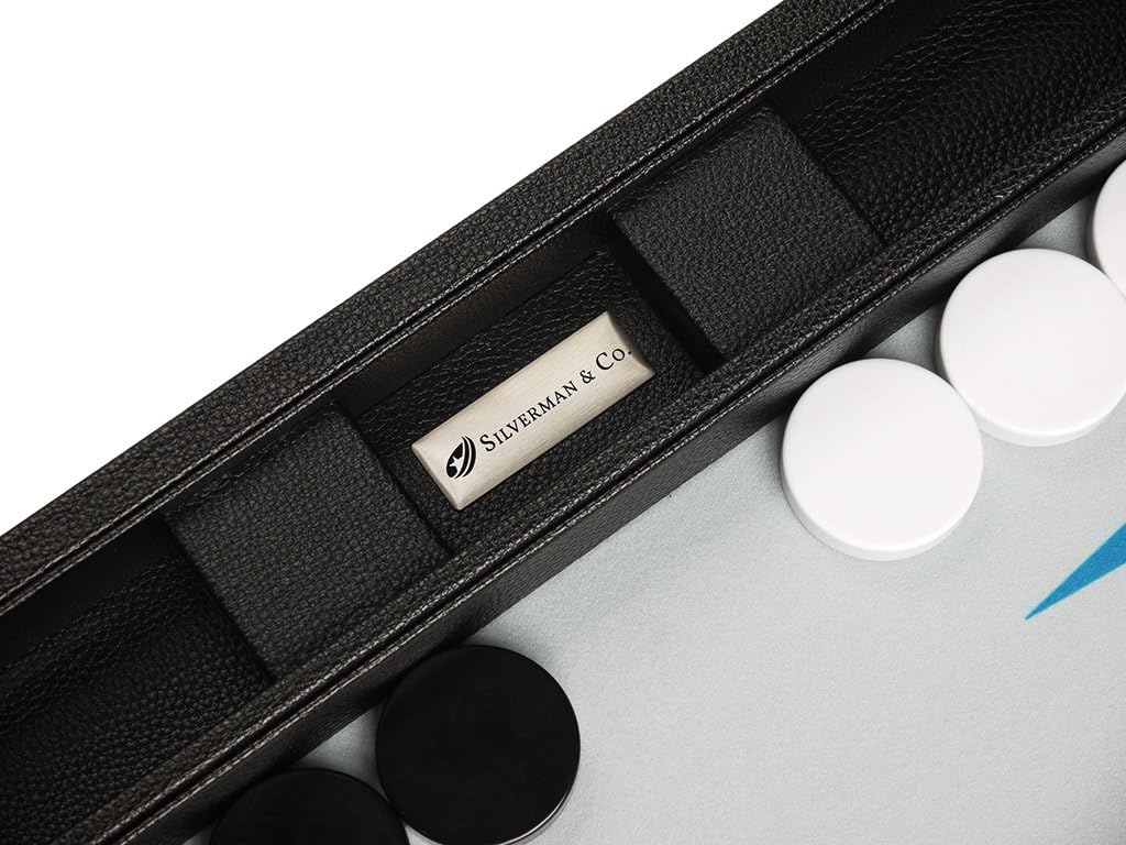Exclusive Special 19-inch Premium Backgammon Set - Large Size - Black with White and Astral Blue Points