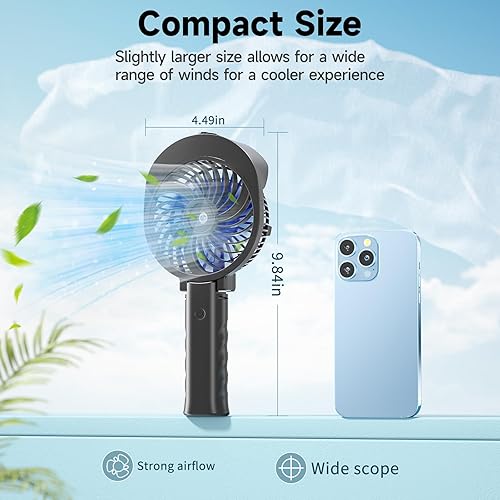Vista 5 de HandFan Ventilador de nebulización personal, tanque de agua grande de 1.9 fl oz, ventilador portátil recargable de mano, ventilador de niebla a Azul