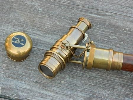 Walking Cane, Brass Antique Walking Stick Folding Telescope Wooden Nautical Gift