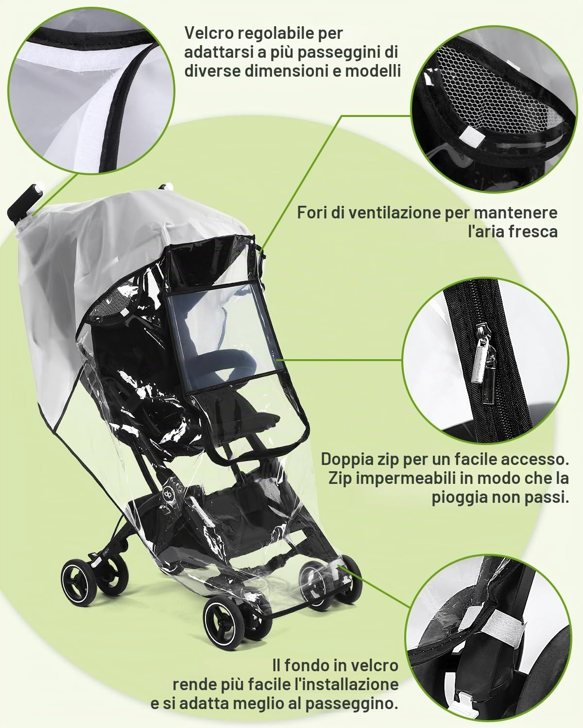Parapioggia Passeggino Universale, Finestra di Contatto, Parapioggia Carrozzina, Carrozzina Copertina Antipioggia Trasparente, senza PVC, Protezione Dal Sole, Polvere e Neve, Rain Cover