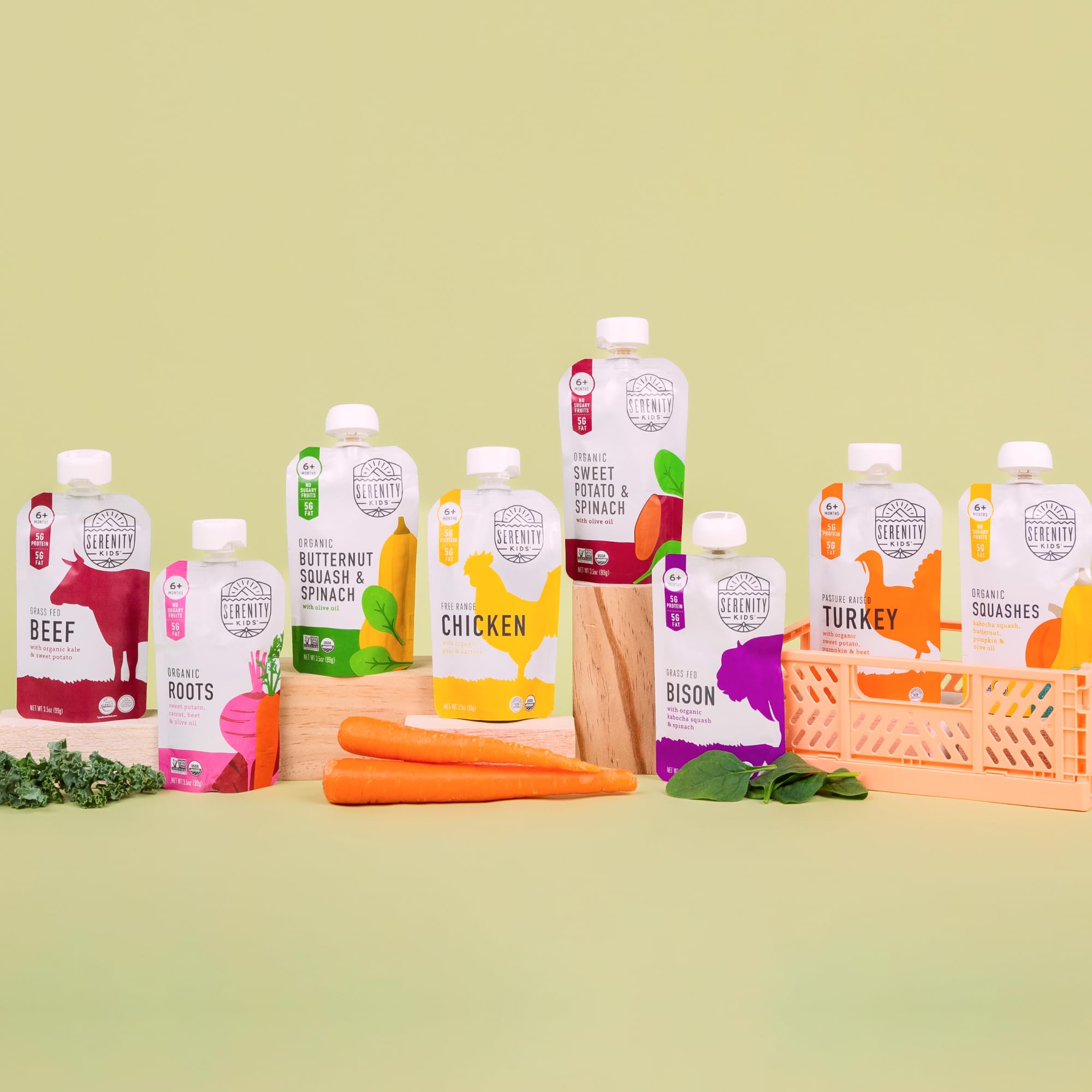 Serenity Kids 6+ Months Meats + Veggies Mixed Baby Food Puree Pouch Variety Pack 18 Count- No Sugary Fruits or Added Sugar - 3.5 Oz BPA & Allergen Free Pouch- Baby Puree Variety Pack