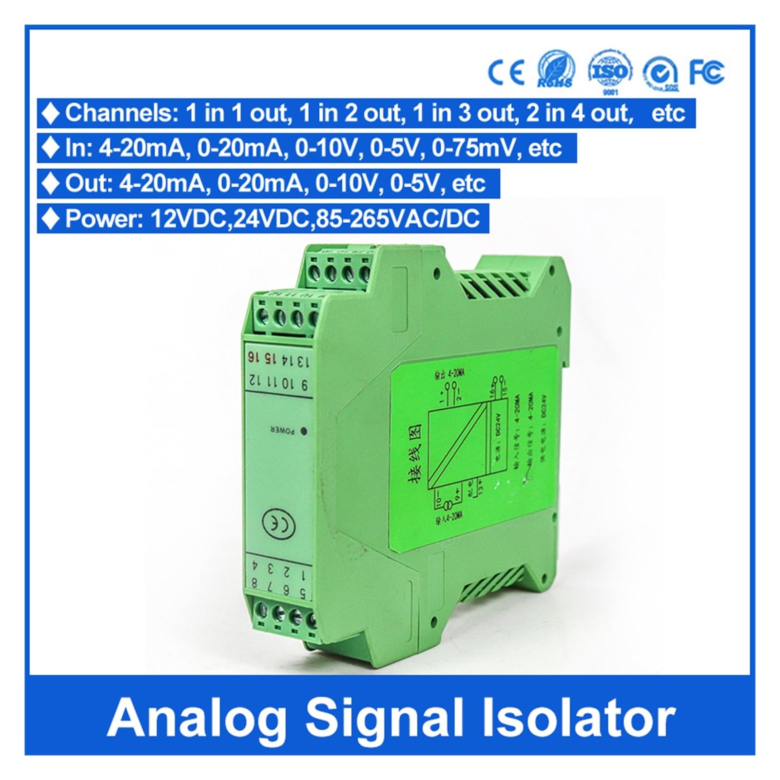 Module convertisseur d'isolateur de signal analogique 0-10 V à 4-20 mA