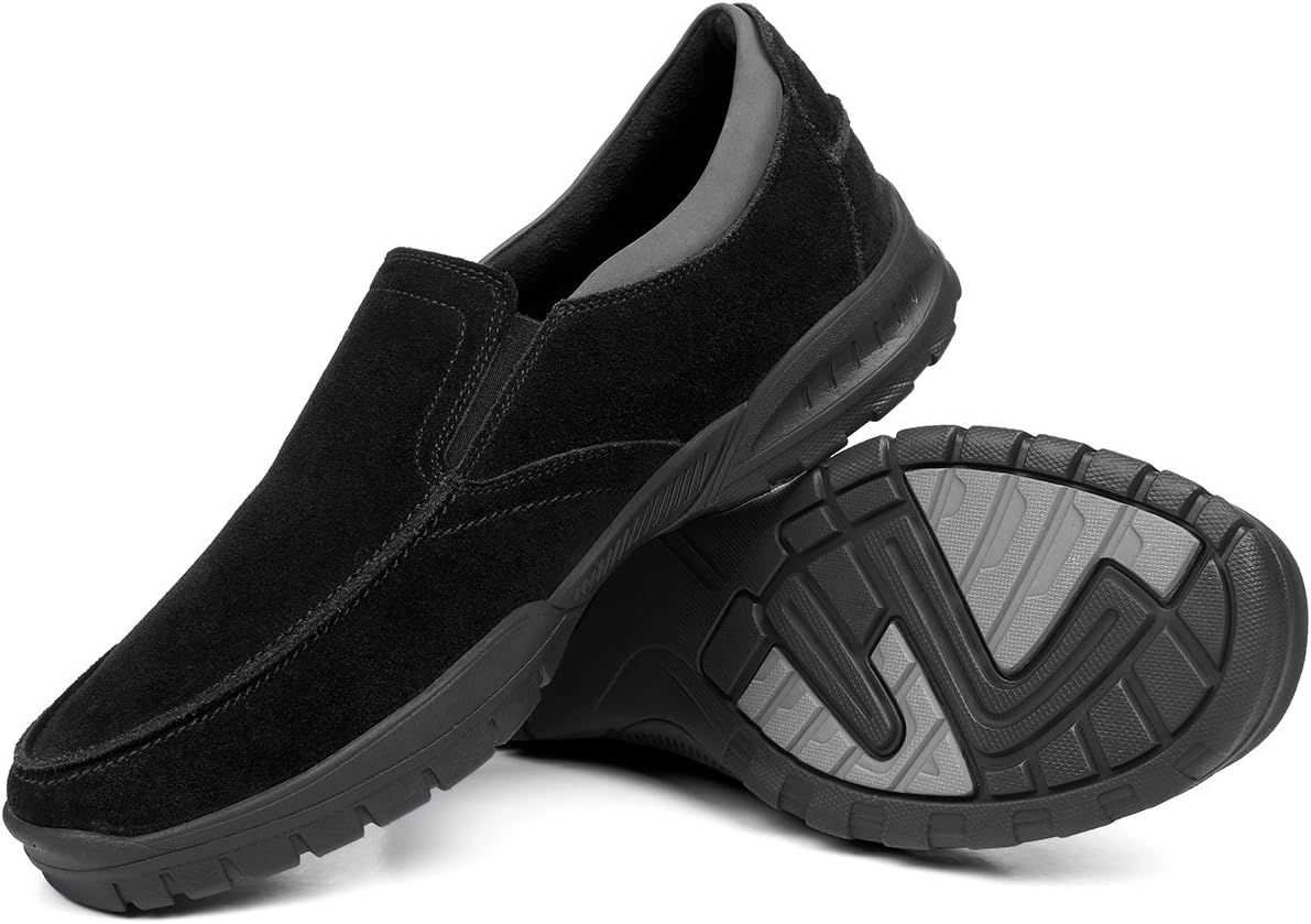 GM GOLAIMAN Men's Slip-On Loafers Suede Leather Slip Resistant Walking Shoes Black 9
