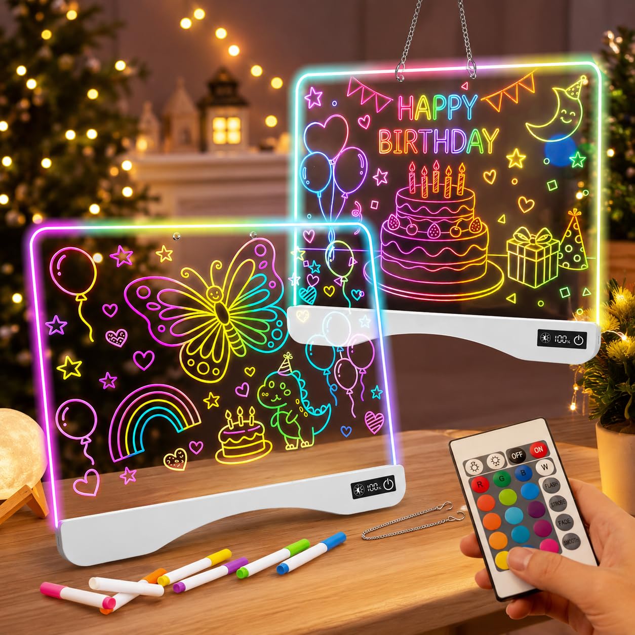 16.5" LED Drawing Board with Remote Control, Birthday Gifts for 3 4 5 6 7 8-12 Year Old Girl Boy Toys, Acrylic Light Up Board with 17 Colors &amp; 5 Dynamic Effects, Stand or Hang Display