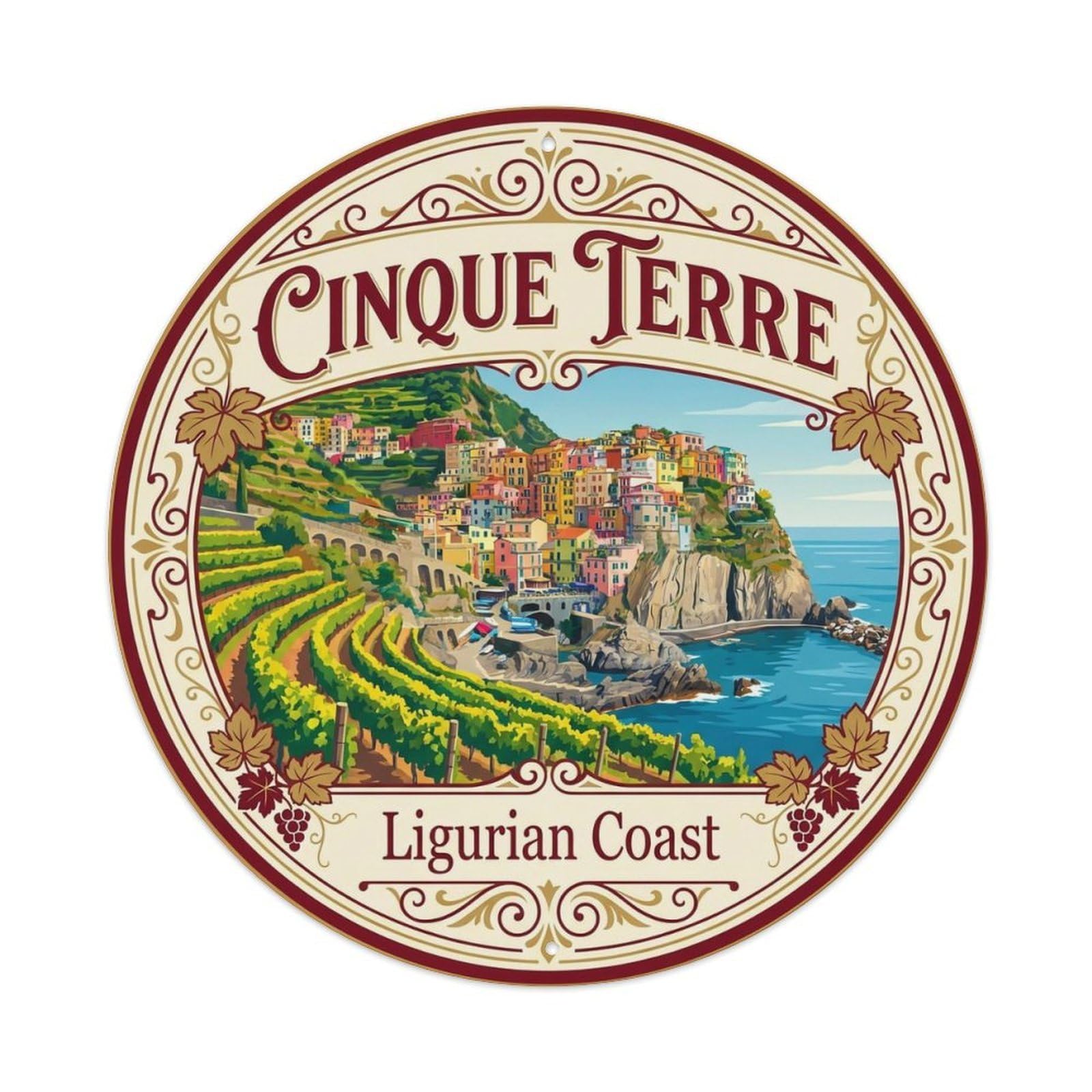 Vintage Travel Cinque Terre Italy Pleasure Metal Tin Sign