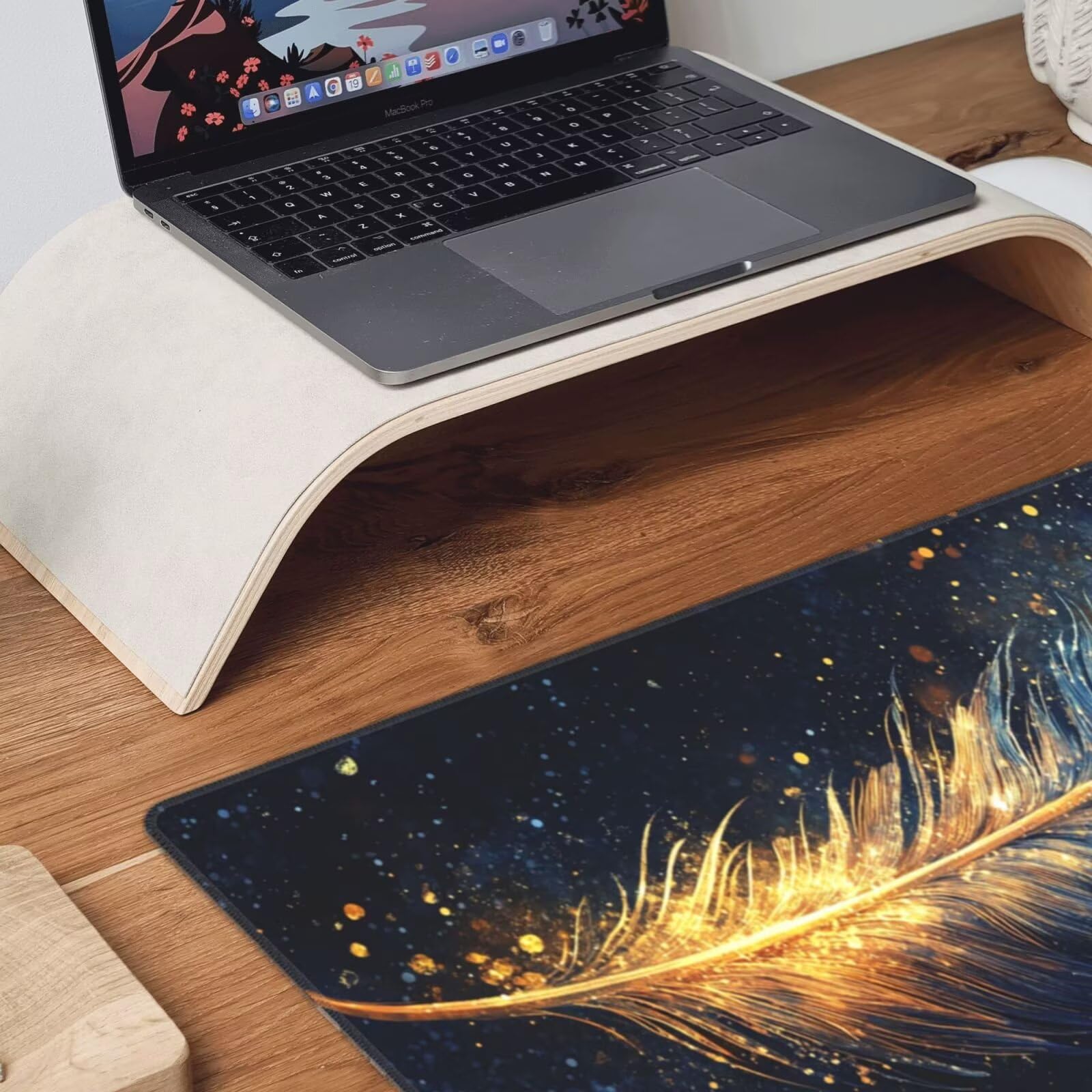 XXL czarna podkładka pod mysz z piórami mata na biurko 1600 x 800 x 3 mm zmywalna podkładka do gier na laptopa, z antypoślizgową gumową podkładką dla graczy, PC, pracowników biurowych Y429
