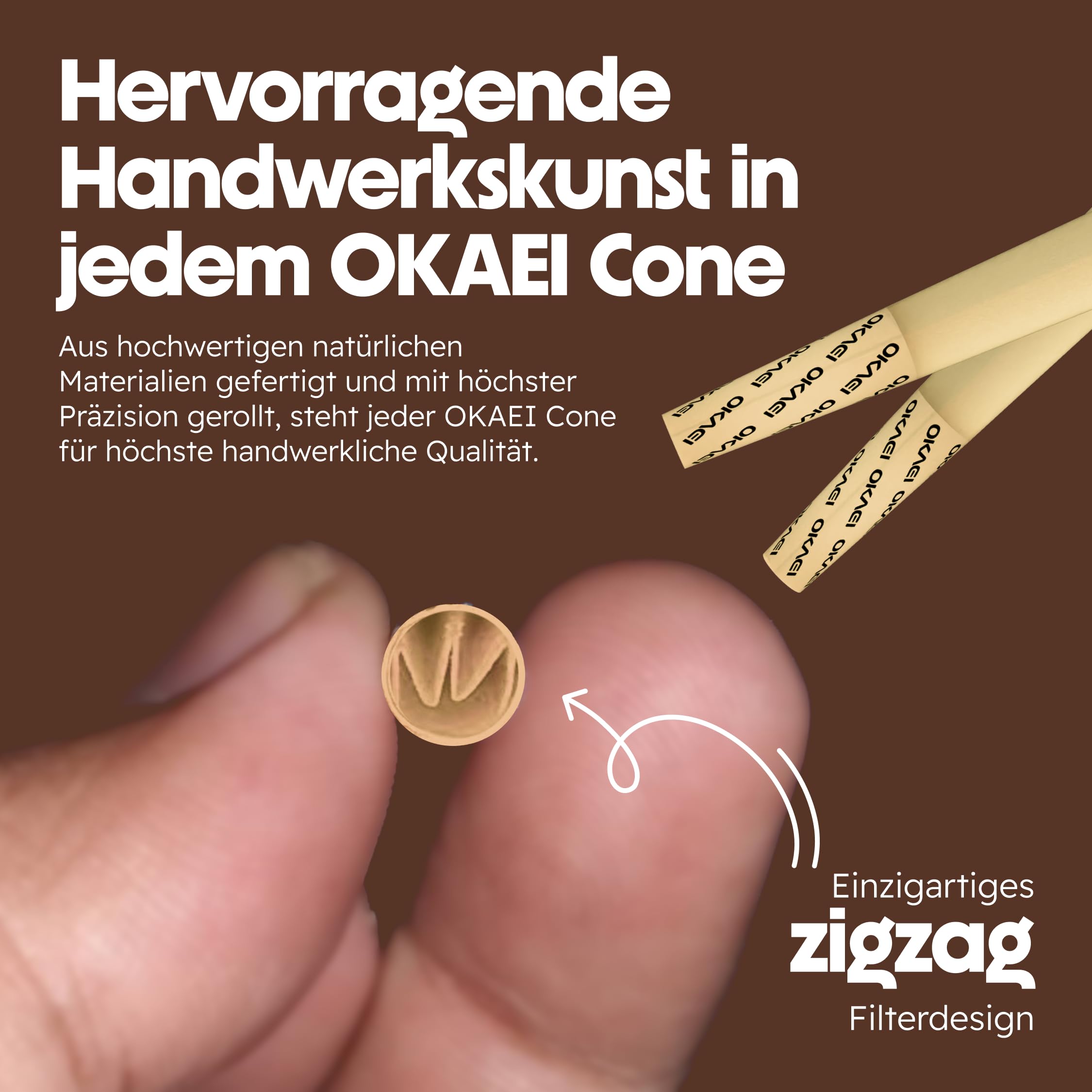 OKAEI Natural King Size Cones 200 Stück - vorgedrehte ungebleichte Hülsen aus Holzpapier, langsam brennend & vegan