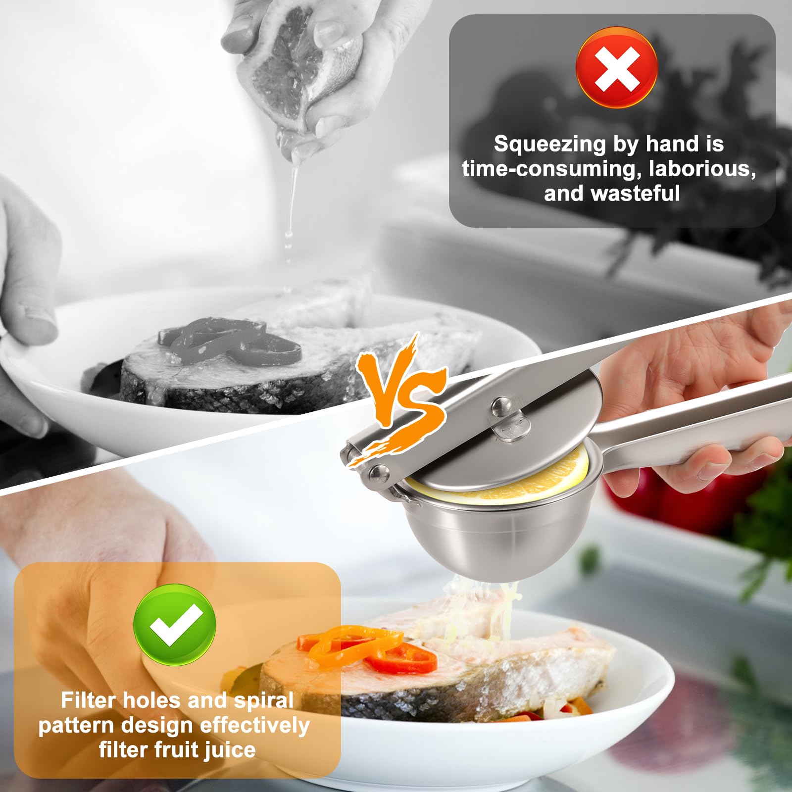 Hevtsde Stainless Steel Lemon Press Squeezer for Lemon Lime Orange Ergonomic Handle Citrus Juicer Rust Proof Garlic Press for Fruit Juice Extraction