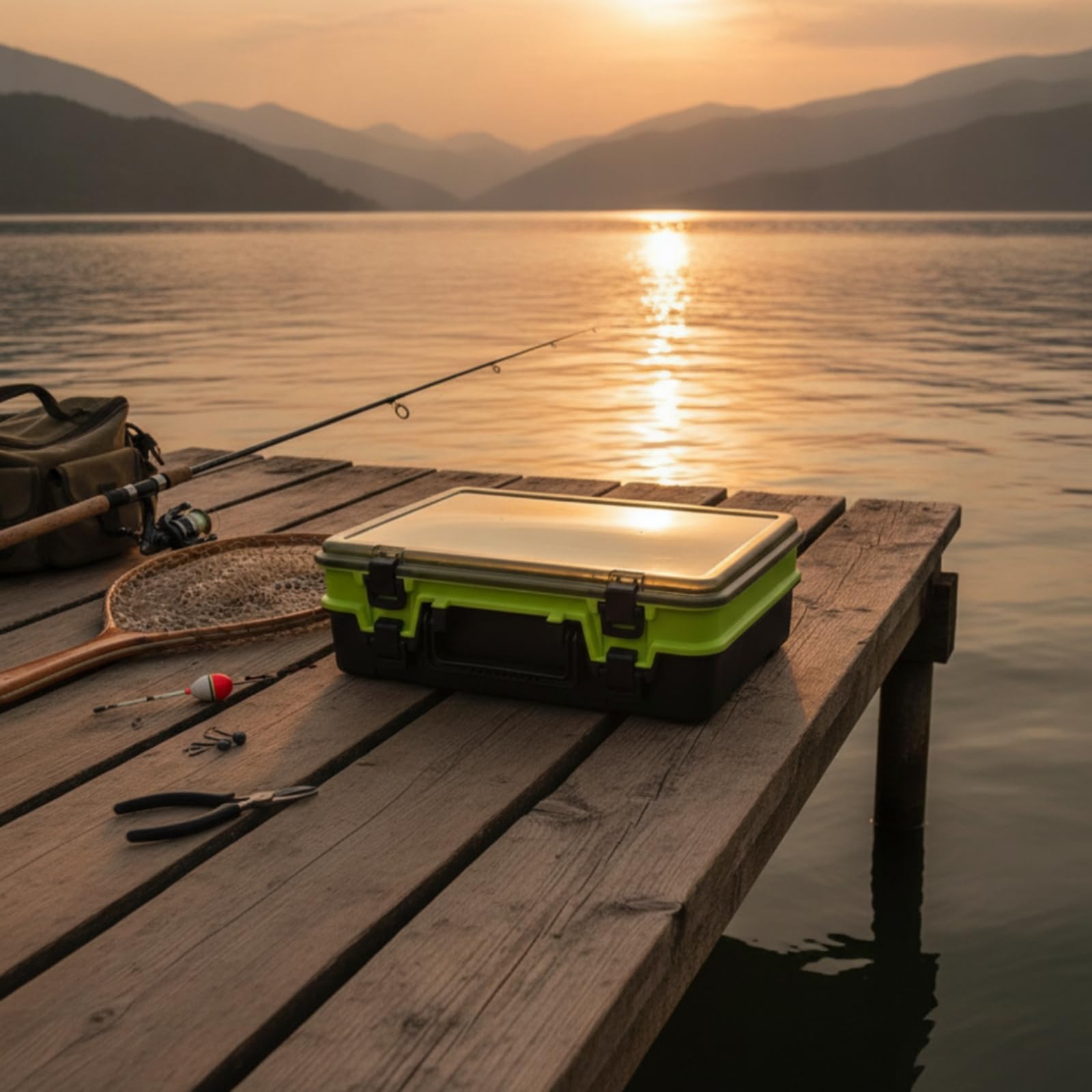 Amagogo Estuche Pesca Resistente con Tapa Transparente y Dos Niveles para Guardar Señuelos Anzuelos y Pesca con Cierre y Asa Acuada para Organizar Utensilios Pesca en Viajes, Negro
