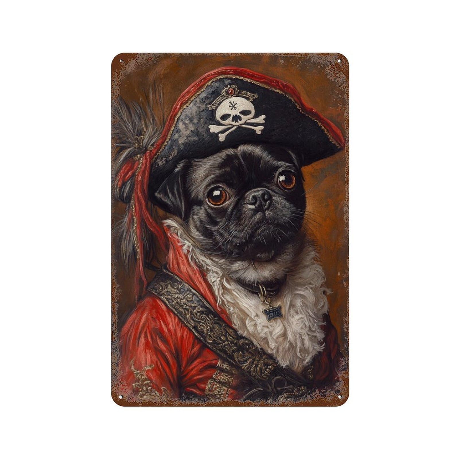 Garage Style Pirate Pug Pet Portrait Rusty Metal Tin Sign 11.8"x7.9", Shabby Chic Decor for Bar And Workshop