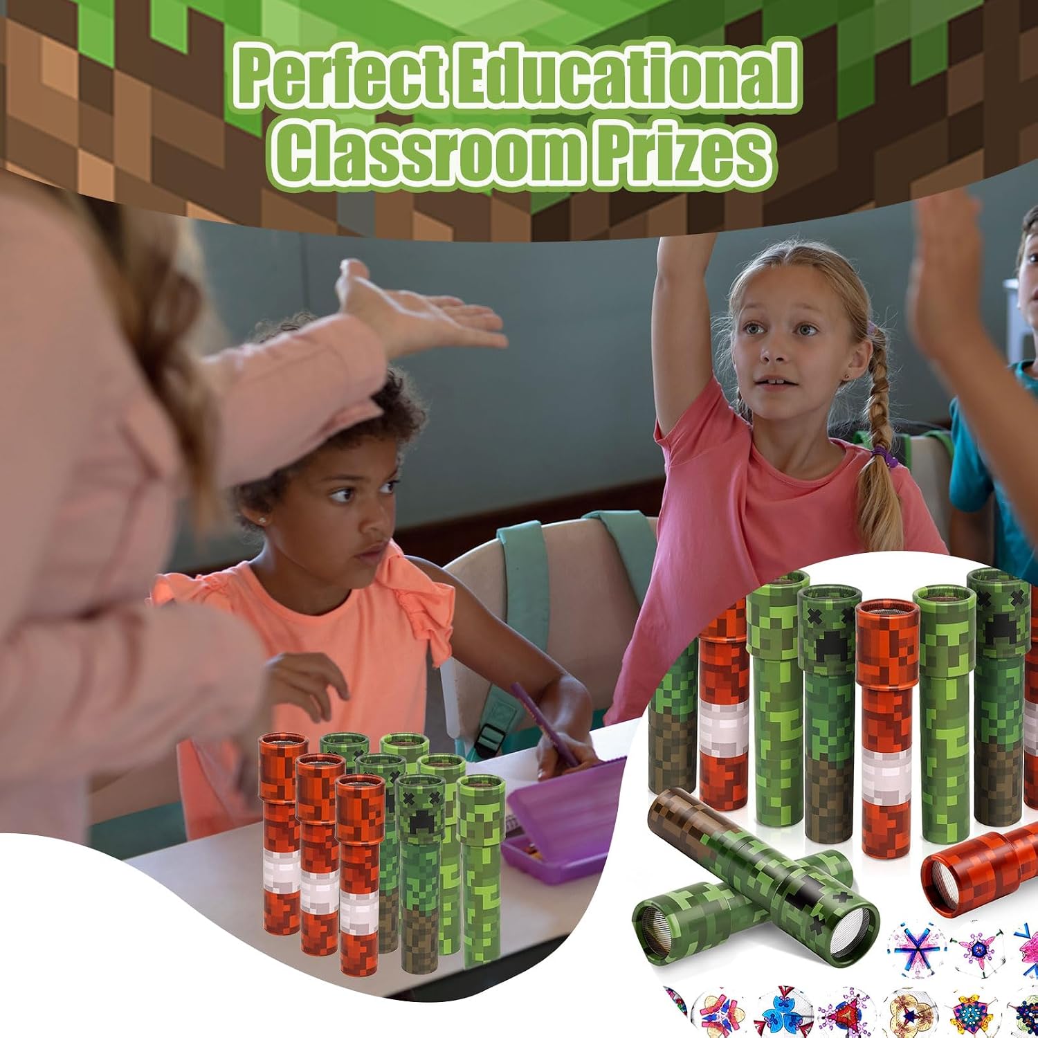 Pixel Themed Kaleidoscopes 12 Pcs Retro Educational Toys