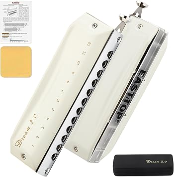 EAST TOP Chromatic Harmonica Key of F,12 Holes 48 Tones Professional Mouth Organ Dream Chromatic Harmonica for Adults, Professionals and Students,WHITE