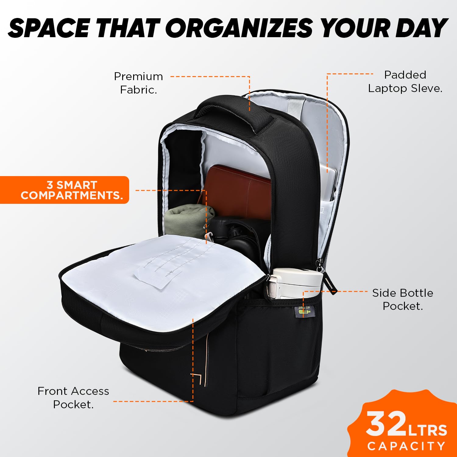 Skybags Propack 17 Inch Compatible Laptop Backpack 32L | 3 Compartments with Side Bottle Pockets | Air Mesh Back Panel | Front Pocket | Office & Travel Backpack for Men & Women 13 717uf8KfrLL. SL1500