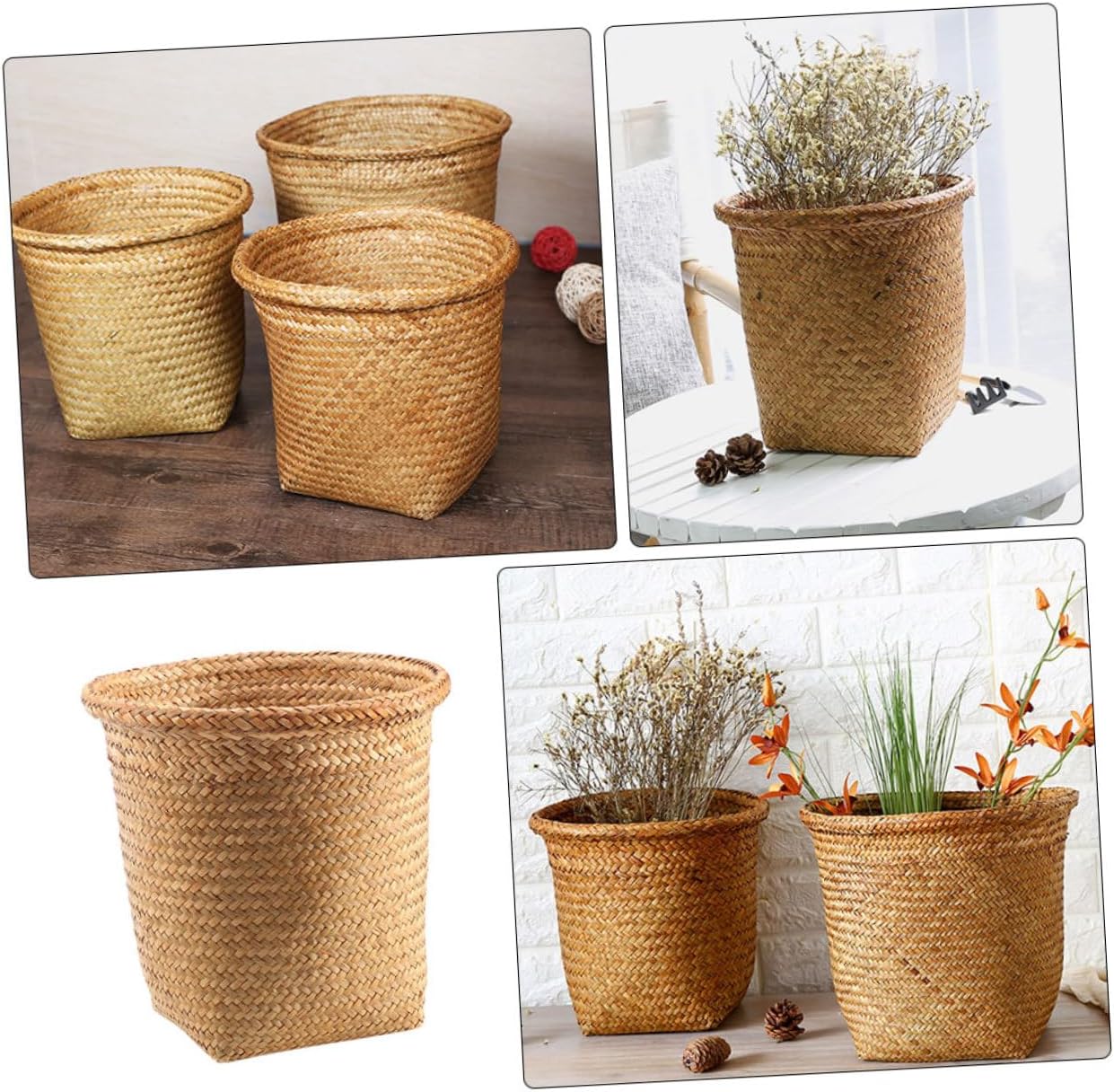 SUPVOX Flower Pot Cover Storage Basket Woven Trash Can Decorative Laundry Baskets