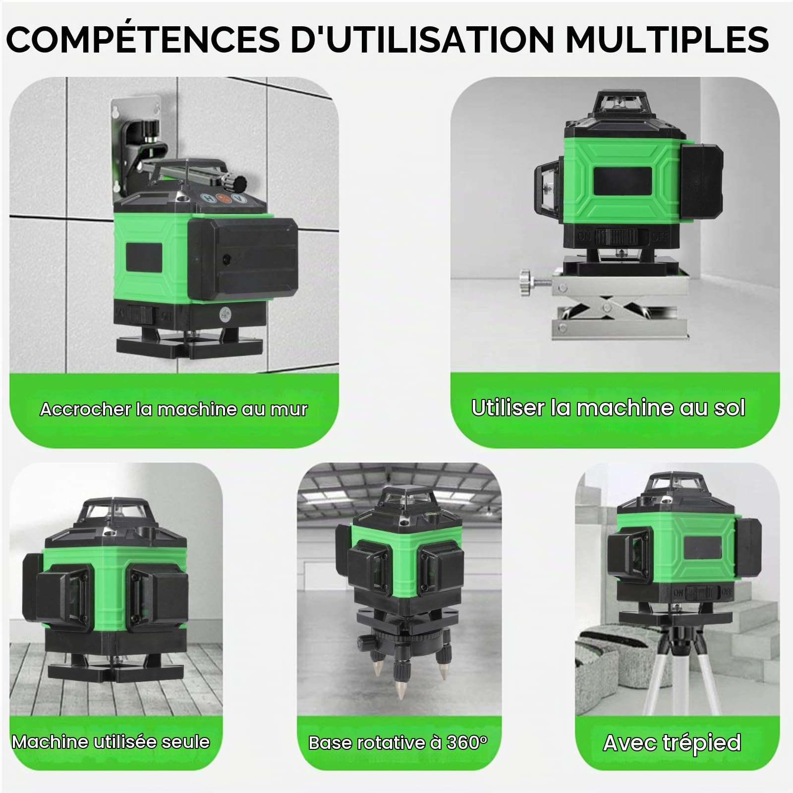 Niveau à Bulle Laser Croix 360° Autonivelant - Laser Multifonctionnel 4D avec 16 Lignes - Rechargeable USB