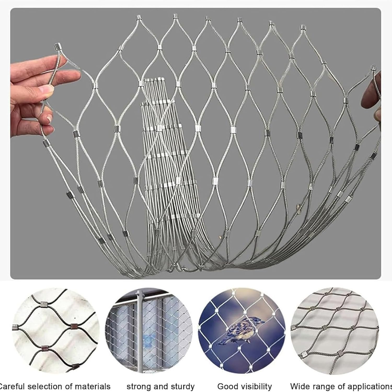 304 Stainless Steel Balcony Safety NettingFlexible Cable Mesh Impact Resistant Durable & Aesthetic (0.8x25m/2.62x82ft) for Balustrade Protection