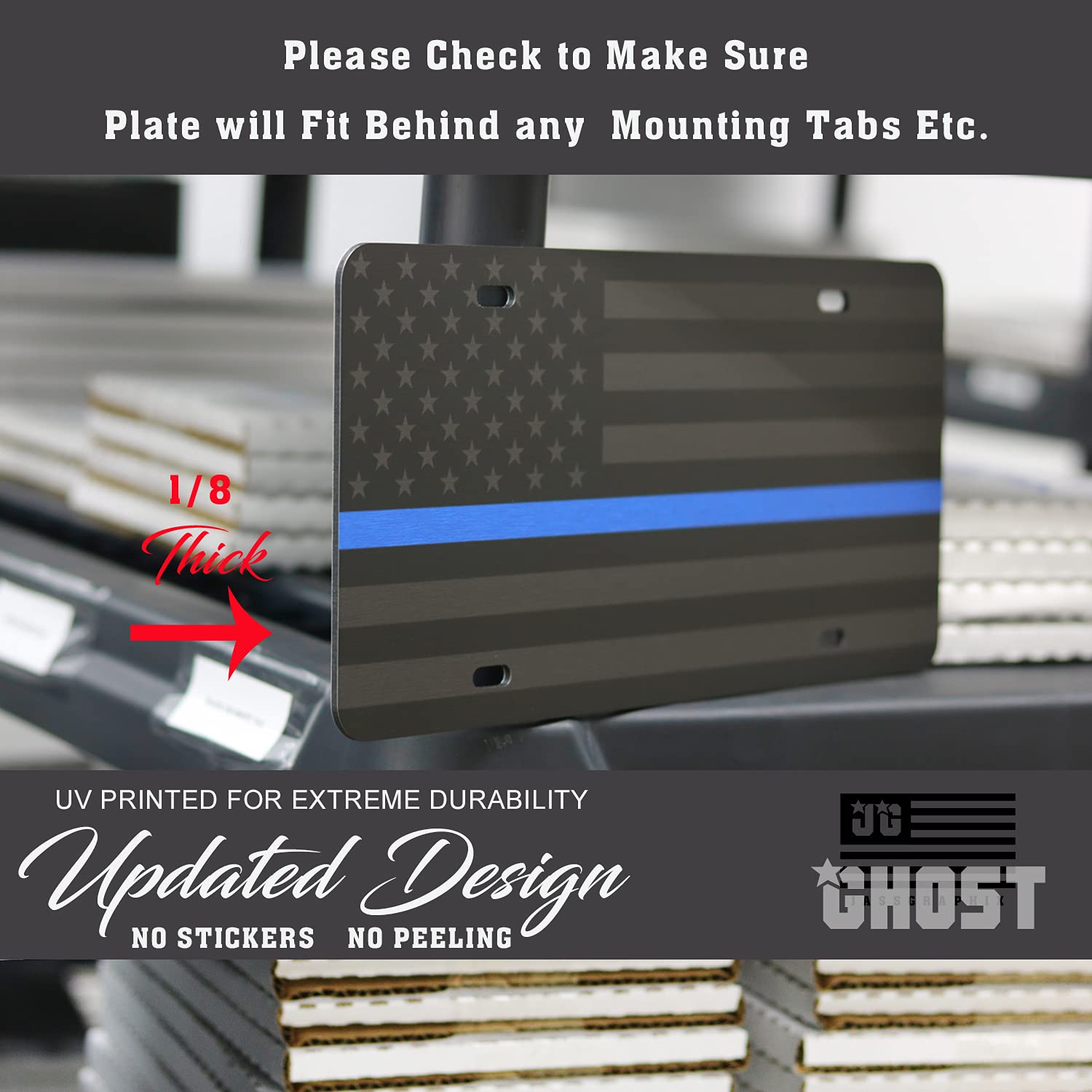 Thin Green Line Ghost Brushed Tactical American Flag License Plate - 1/8" Thick Aluminum Composite