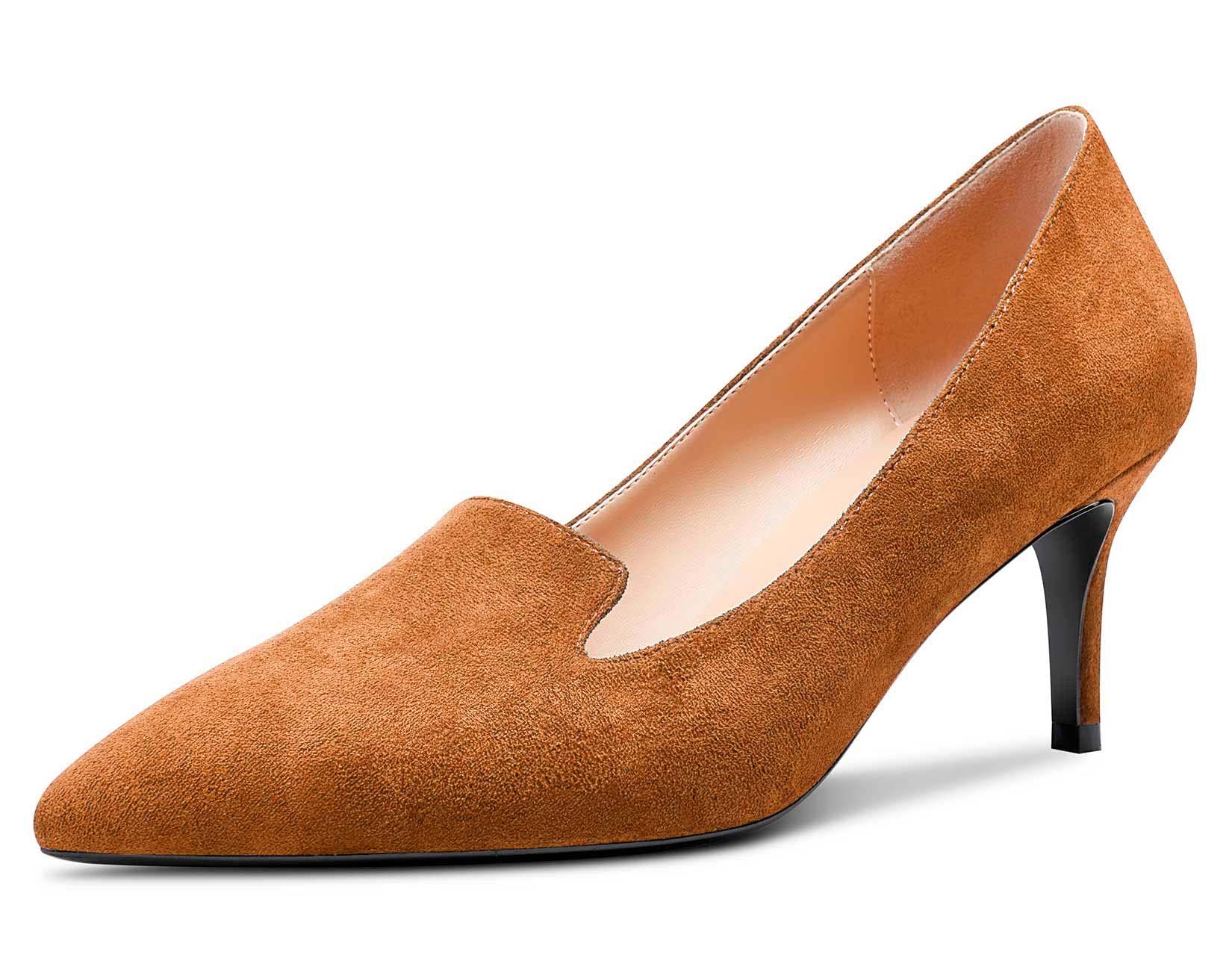 Aachcol Women Stiletto Mid Low Heel Pumps Slip-on Pointed Toe Dress Shoes Office Party Wedding Suede 2.5 Inch