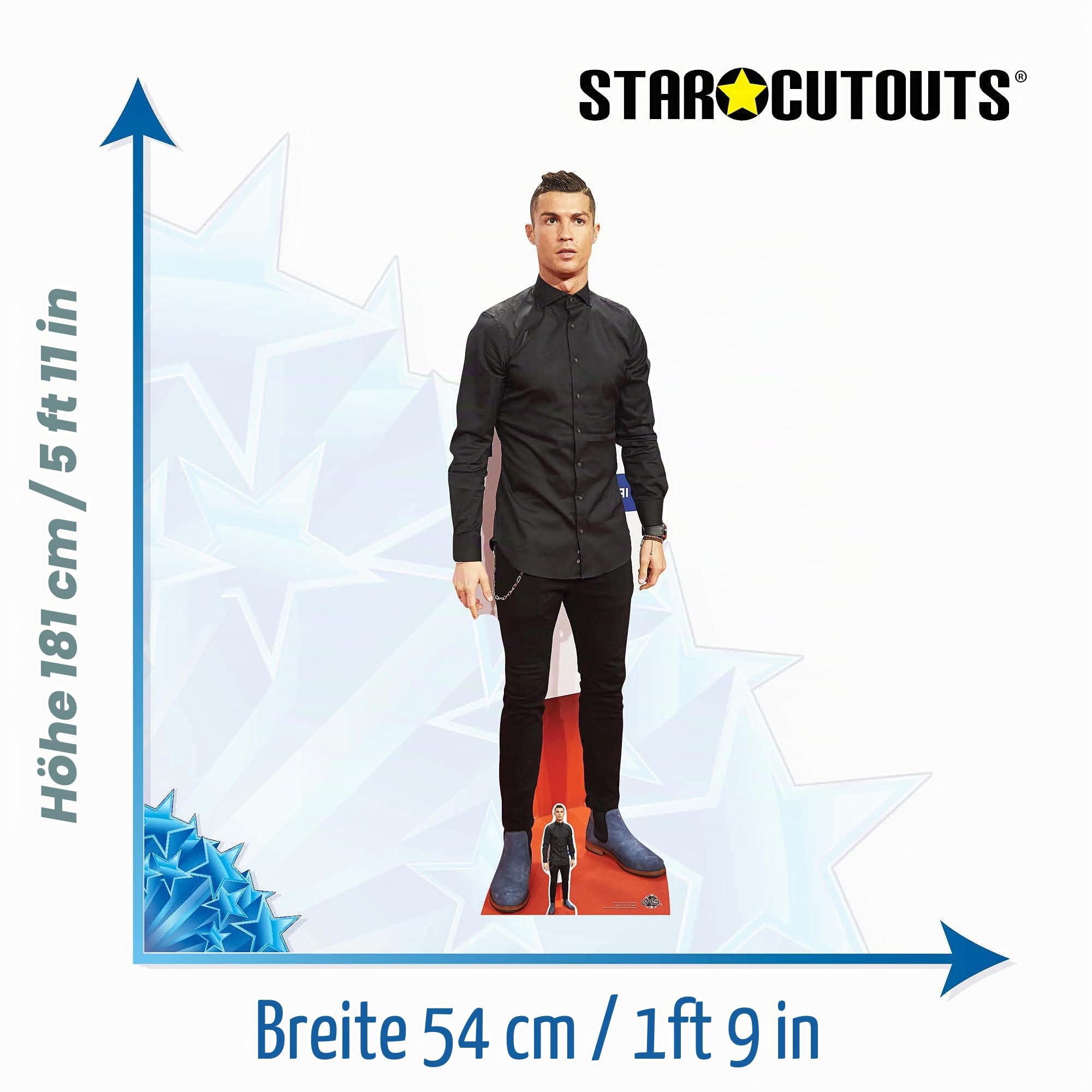 Star Cutouts Pappfigur Cristiano Ronaldo in Lebensgröße, Mehrfarbig