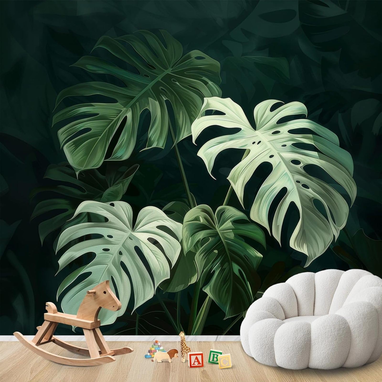 kfjhgbdshhj Photo Wallpaper Jungle Green Monstera Leaves Non-Woven Modern Living Room Bedroom Children's Room Wall Decoration Motif Wallpaper,250cmx175cm Stickers - Frameless Painting - Poster