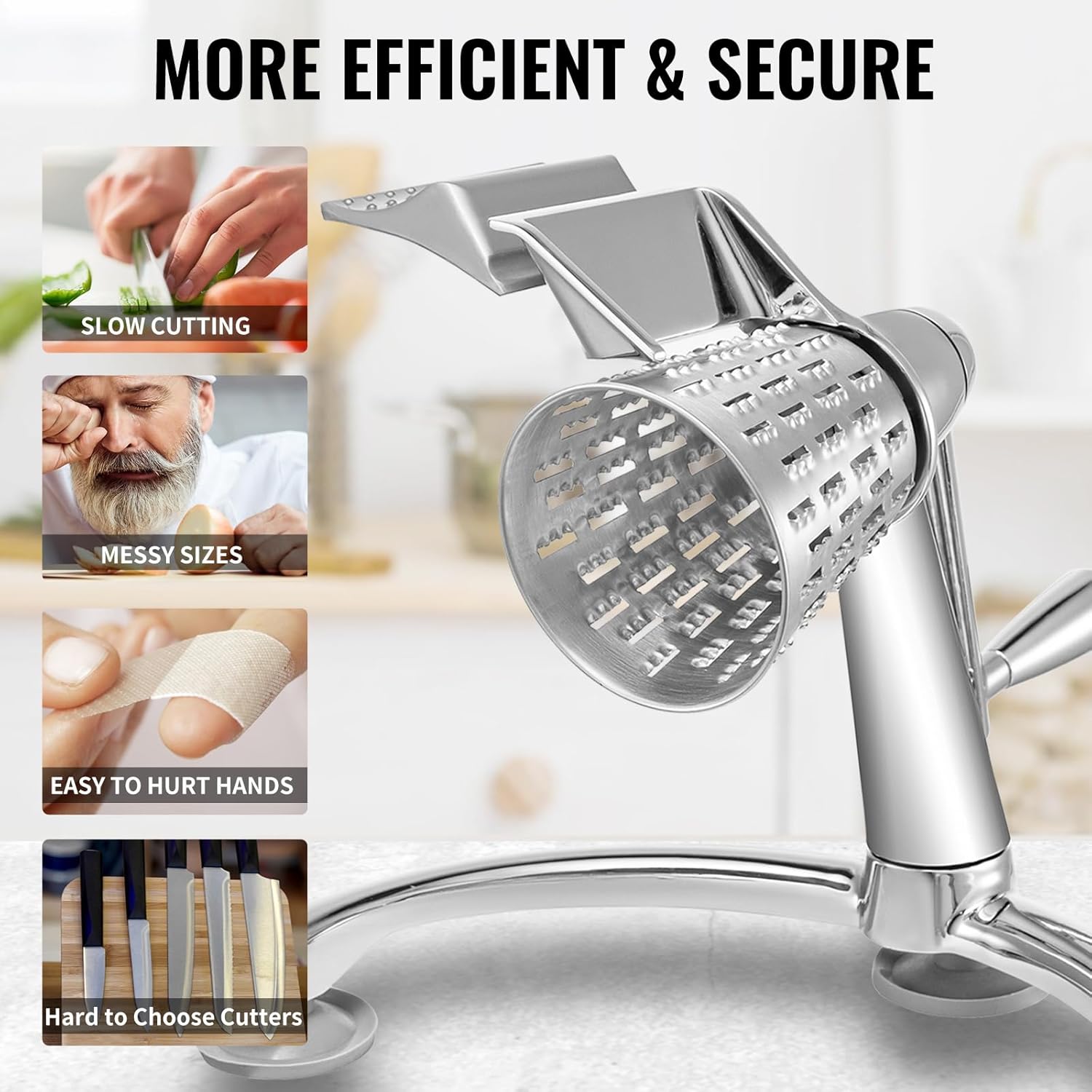 Happybuy Rotary Cheese Grater, Zinc Alloy Vegetable Mandoline with 5 Stainless Steel Cutting Cones, Manual Cheese Grater with 2.5L Bowl, Rotary Shredder with Suction Base for Efficient Kitchen Prep