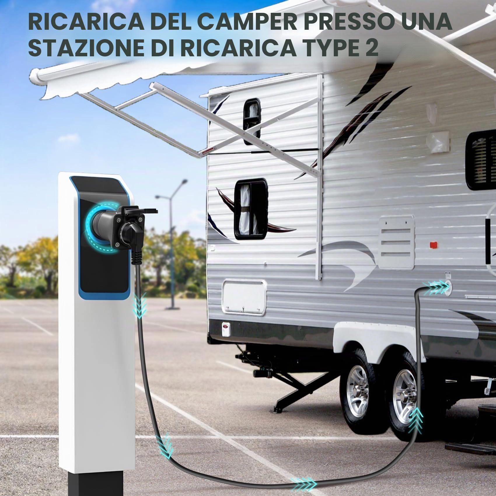 JULIK Adattatore da Tipo 2 a Schuko 16A 220V 3.5KW - Converti Colonnine di Ricarica EV e Caricabatterie in Presa Domestica per Auto Elettriche, E-Bike, E-Scooter (IP44 Impermeabile, Garage/Campeggio)