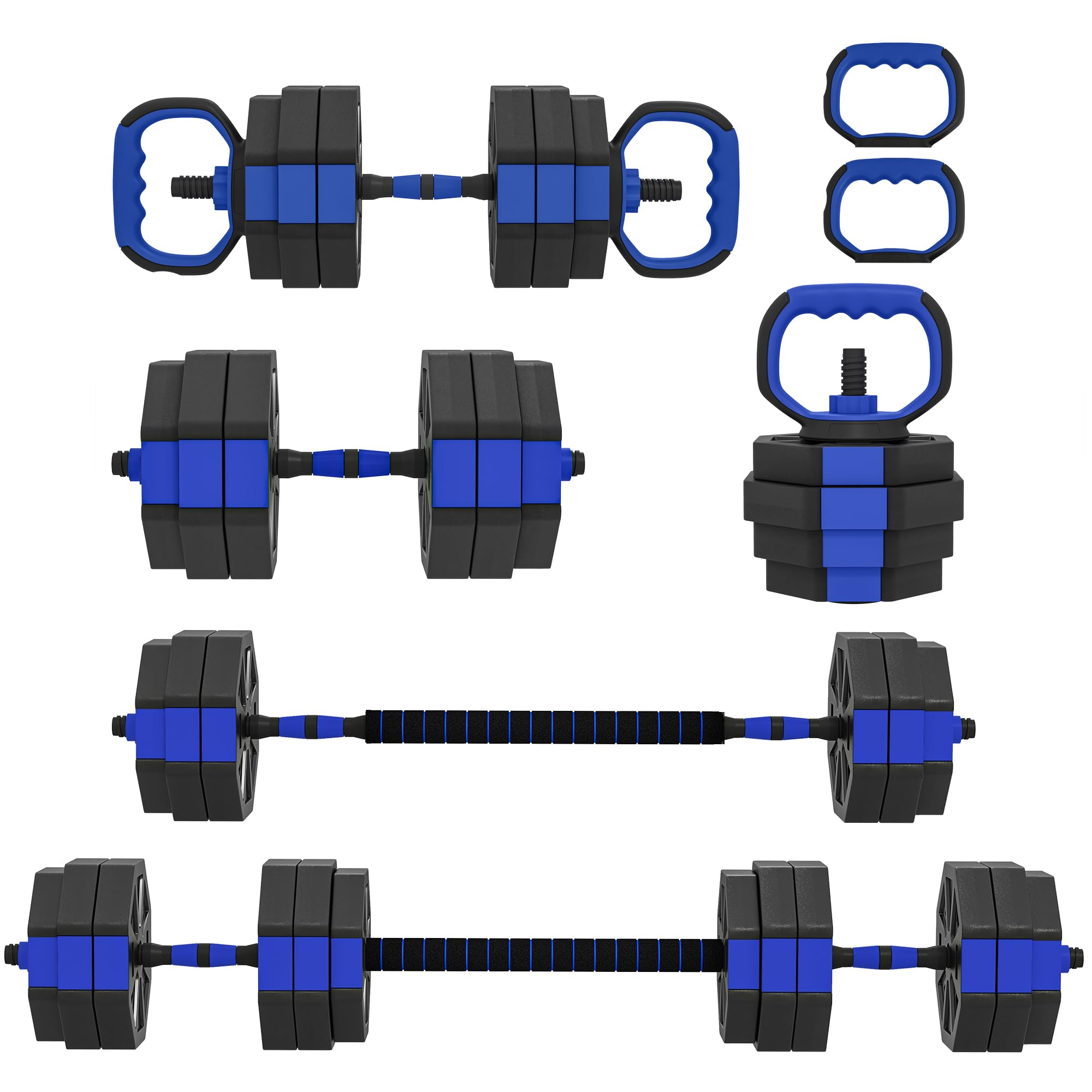 Set De Pesas Ajustables SPORTNOW 4 En 1 – 20 Kg Con Mancuernas, Barra, Kettlebell Y Soporte Para Flexiones