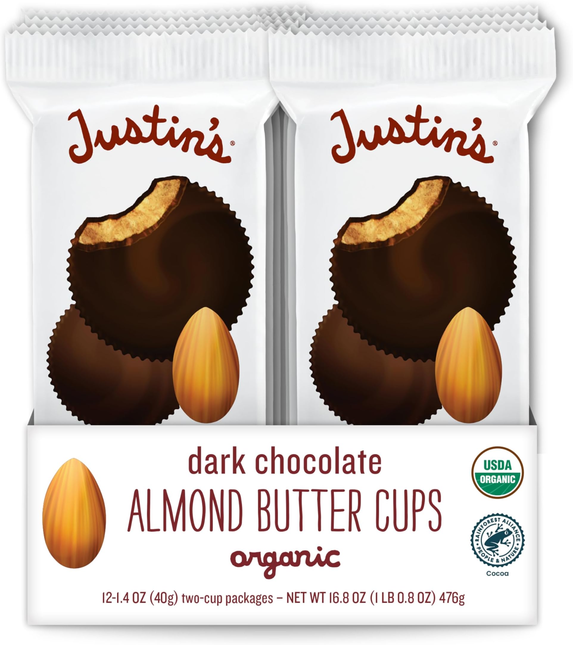 Justin's Dark Chocolate Almond Butter Cups, 12 Pack