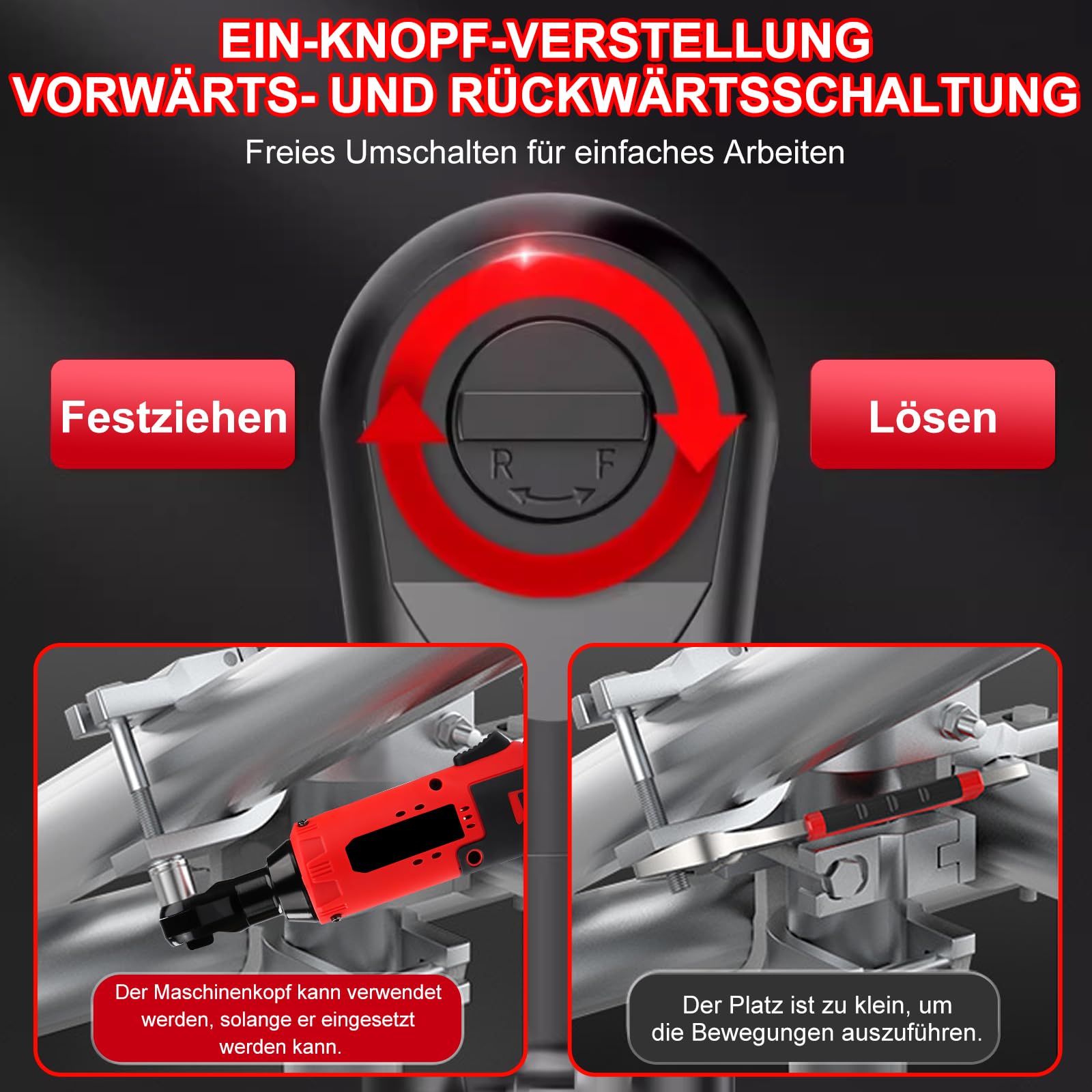 Akku Ratsche 3/8 Zoll, 12V 35N.m Elektrische Ratschenschlüssel mit 7 Steckdosen, 0-320RPM 2x1,5Ah Batterien & Schnellladung, LED-Licht, Akku Ratschenschrauber für Autos, Möbel