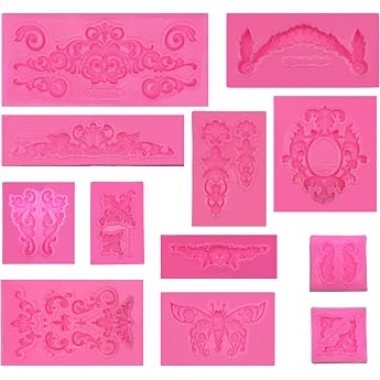 Woohome Pack of 12 silicone moulds Baroque relief silicone mould baroque flower vine mould silicone moulds decoration mould silicone fondant for decoration and craft projects