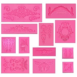 Woohome 12 Pz Relieve Retro Decoración Fondant Silicona Molde, Barroco Vintage Silicona Fondant Molde, Moldes de Silicona para Decorar Barroco para Decoración de Pasteles