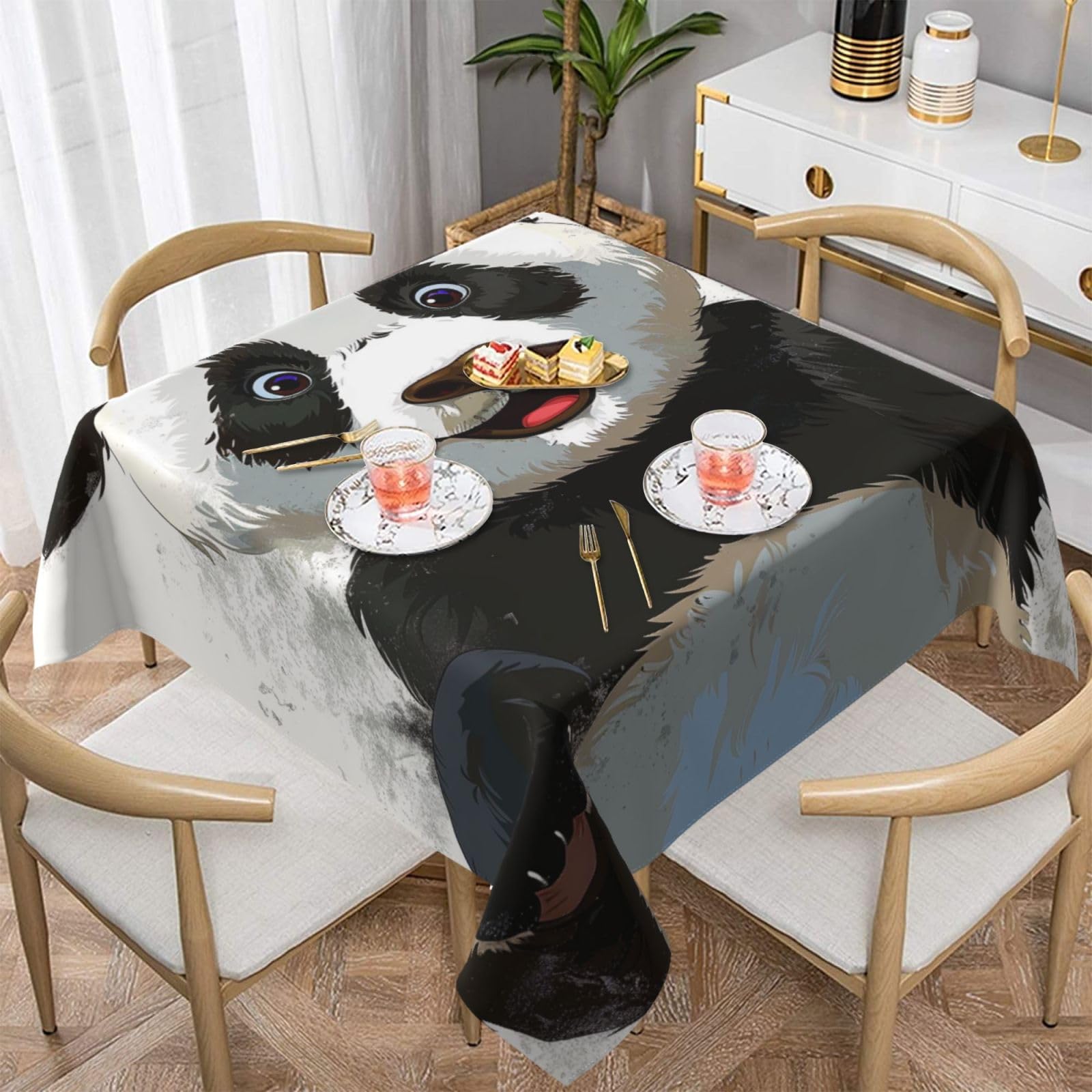 WPKJU Panda Art Printed Square Tablecloth 60x60 inch Water Resistant Table Cover Washable Rectangle Table Cloth for Dining Tables