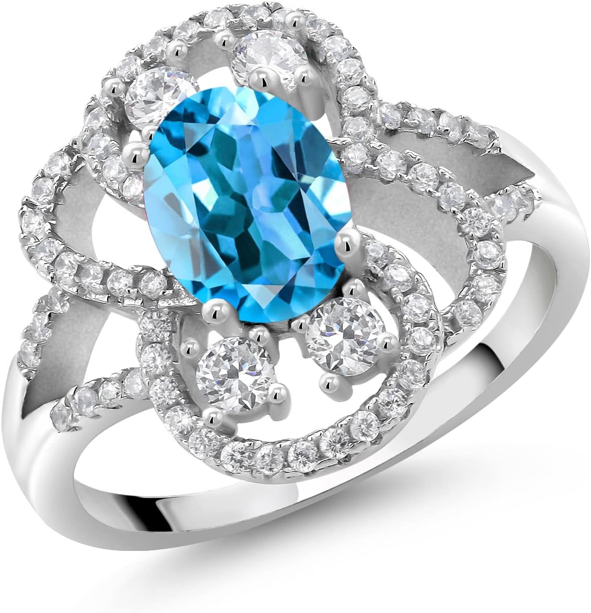 Gem Stone King 3.07 Cttw Oval Swiss Blue Topaz 925 Sterling Silver Ring for Women | Oval 9X7MM | Gemstone Birthstone | Available In Size 5, 6, 7, 8